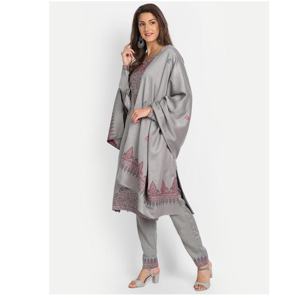 Hemkunt Fabrics Viscose Printed Unstitched Kurta & Palazzo Material (Light Grey)