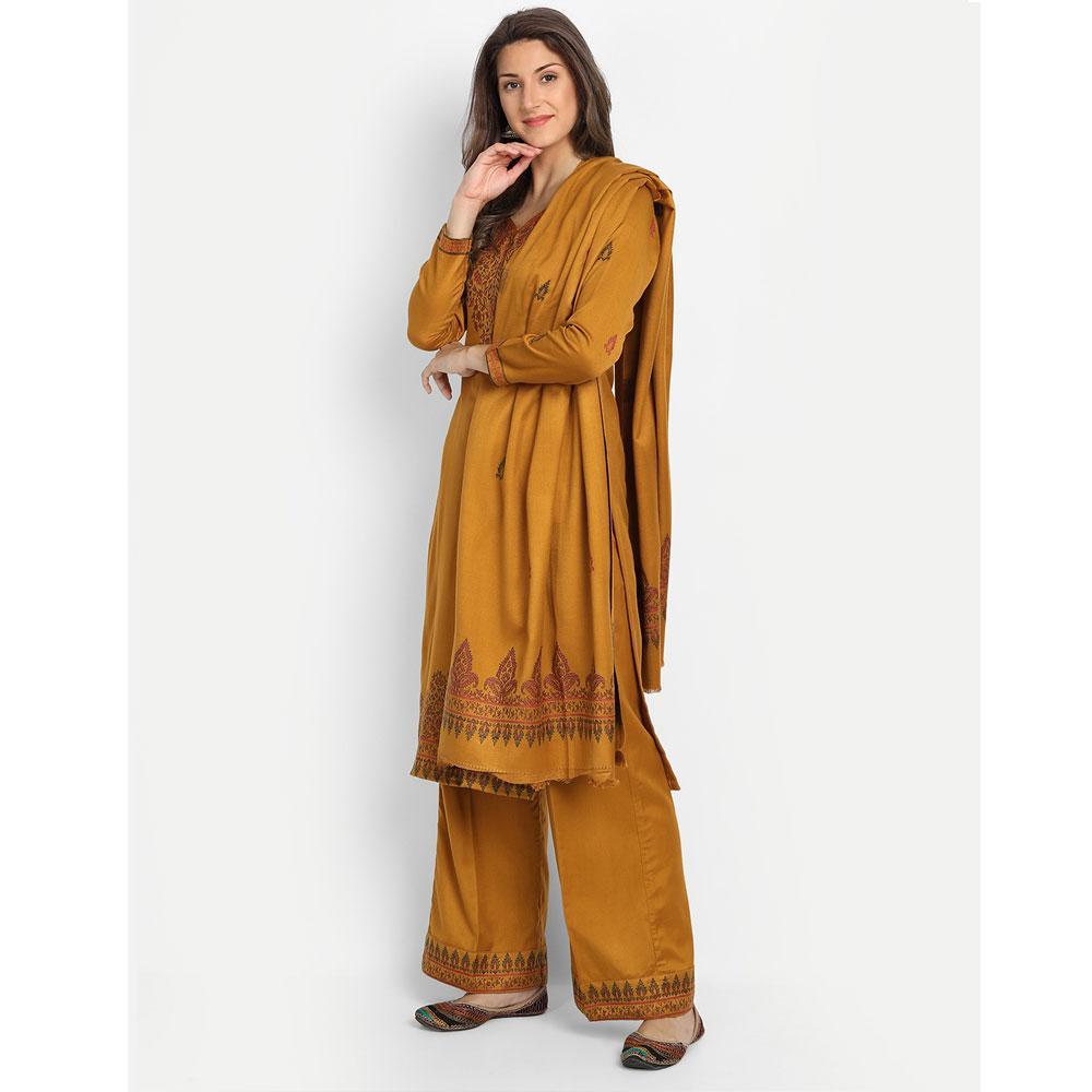Hemkunt Fabrics Viscose Printed Unstitched Kurta & Palazzo Material (Mustard)