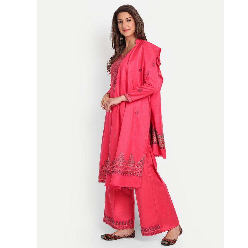Hemkunt Fabrics Viscose Printed Unstitched Kurta & Palazzo Material (Pink)