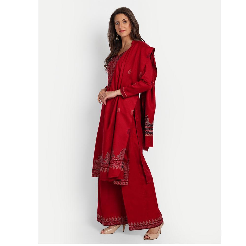 Hemkunt Fabrics Viscose Printed Unstitched Kurta & Palazzo Material (Red)