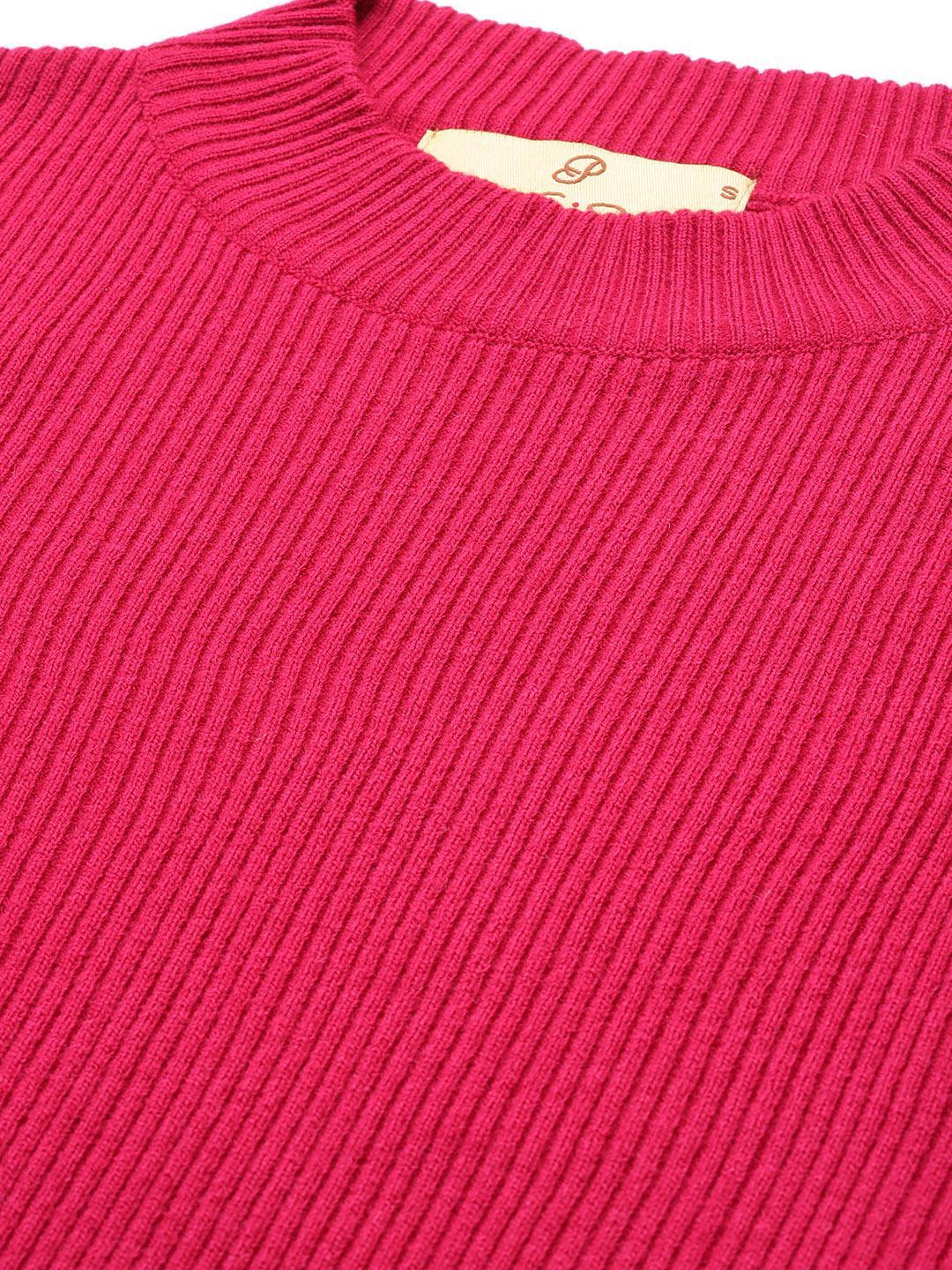 Women Wine Ribbed Pullover