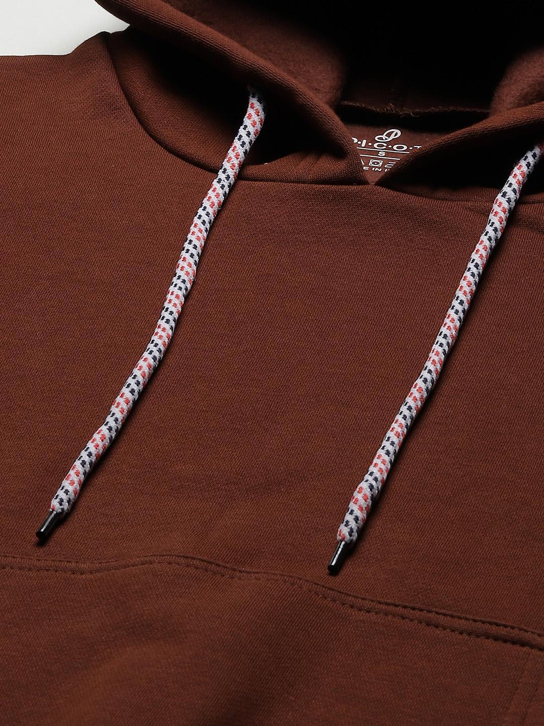 PICOT Women Brown Solid Hooded Sweatshirt