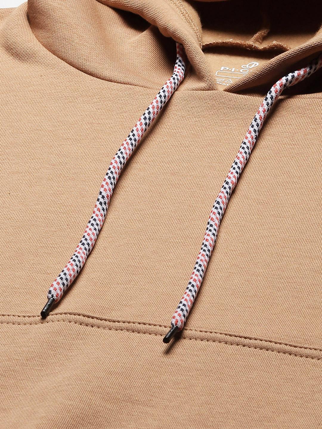 PICOT Women Beige Solid Hooded Sweatshirt