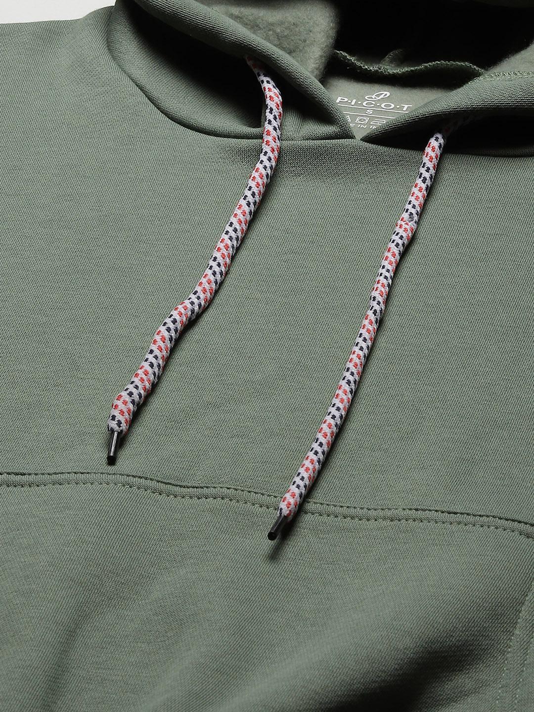 PICOT Women Green Solid Hooded Sweatshirt