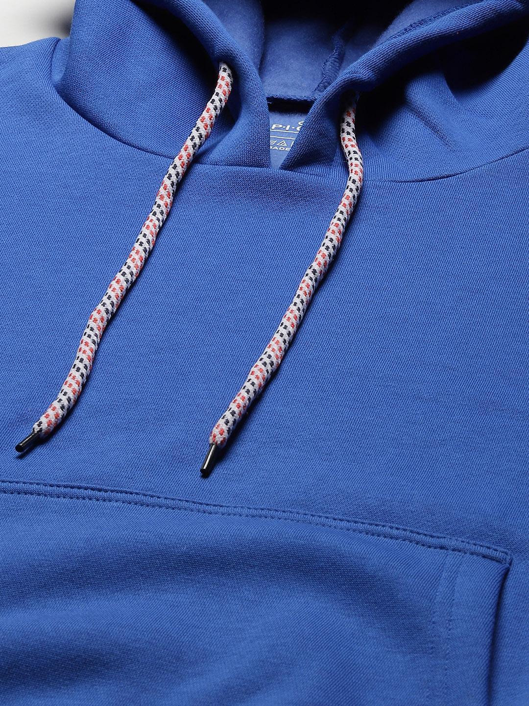 PICOT Women Blue Solid Hooded Sweatshirt