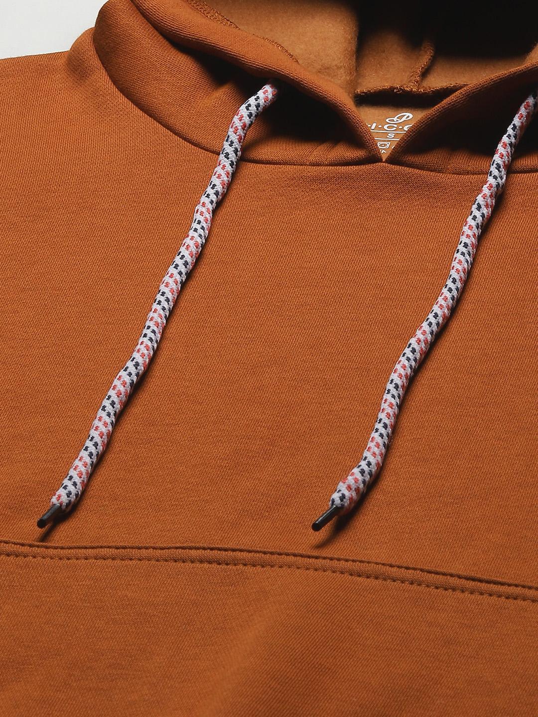 PICOT Women Rust Brown Solid Hooded Sweatshirt