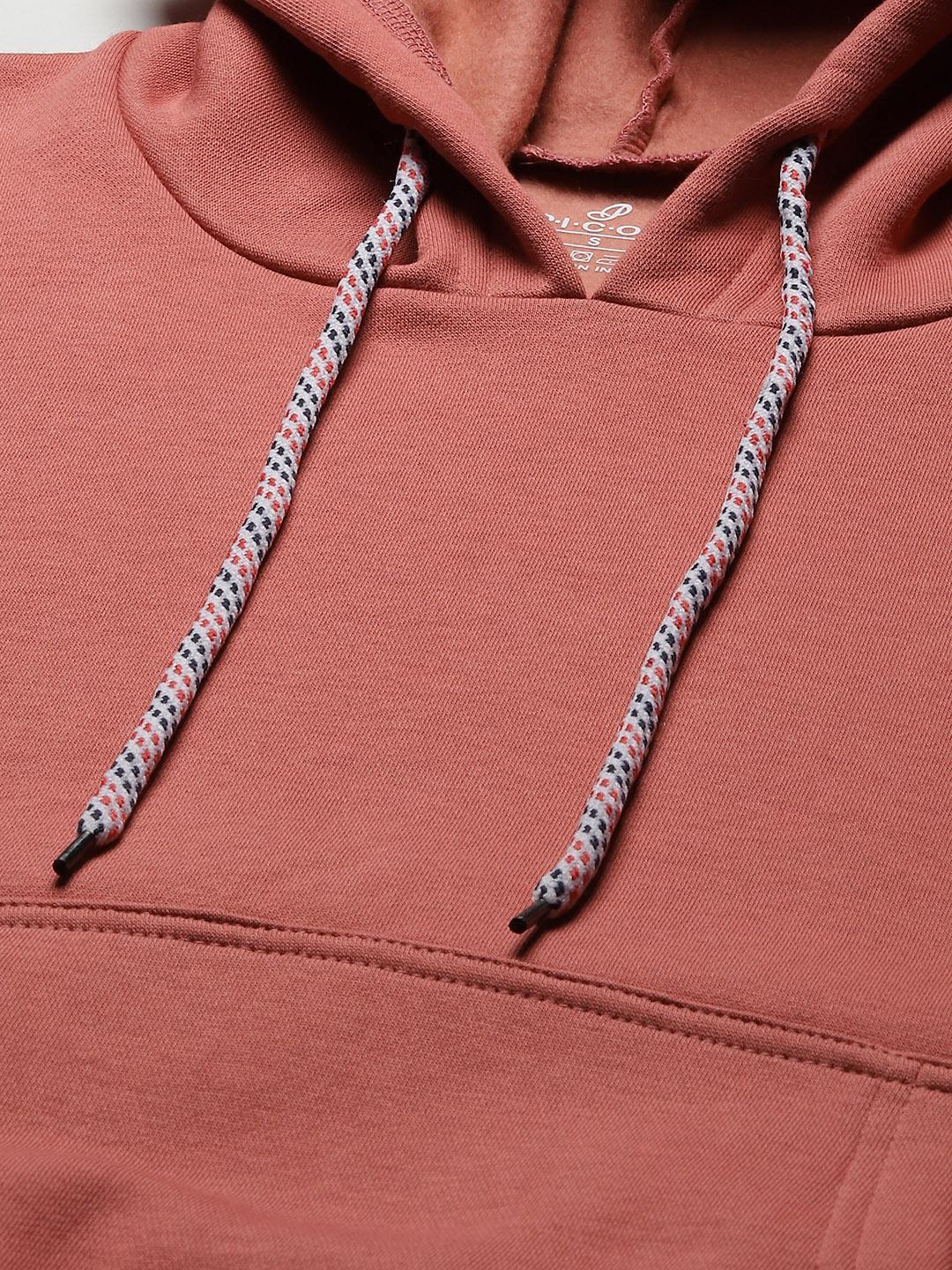 PICOT Women Peach-Coloured Solid Hooded Sweatshirt
