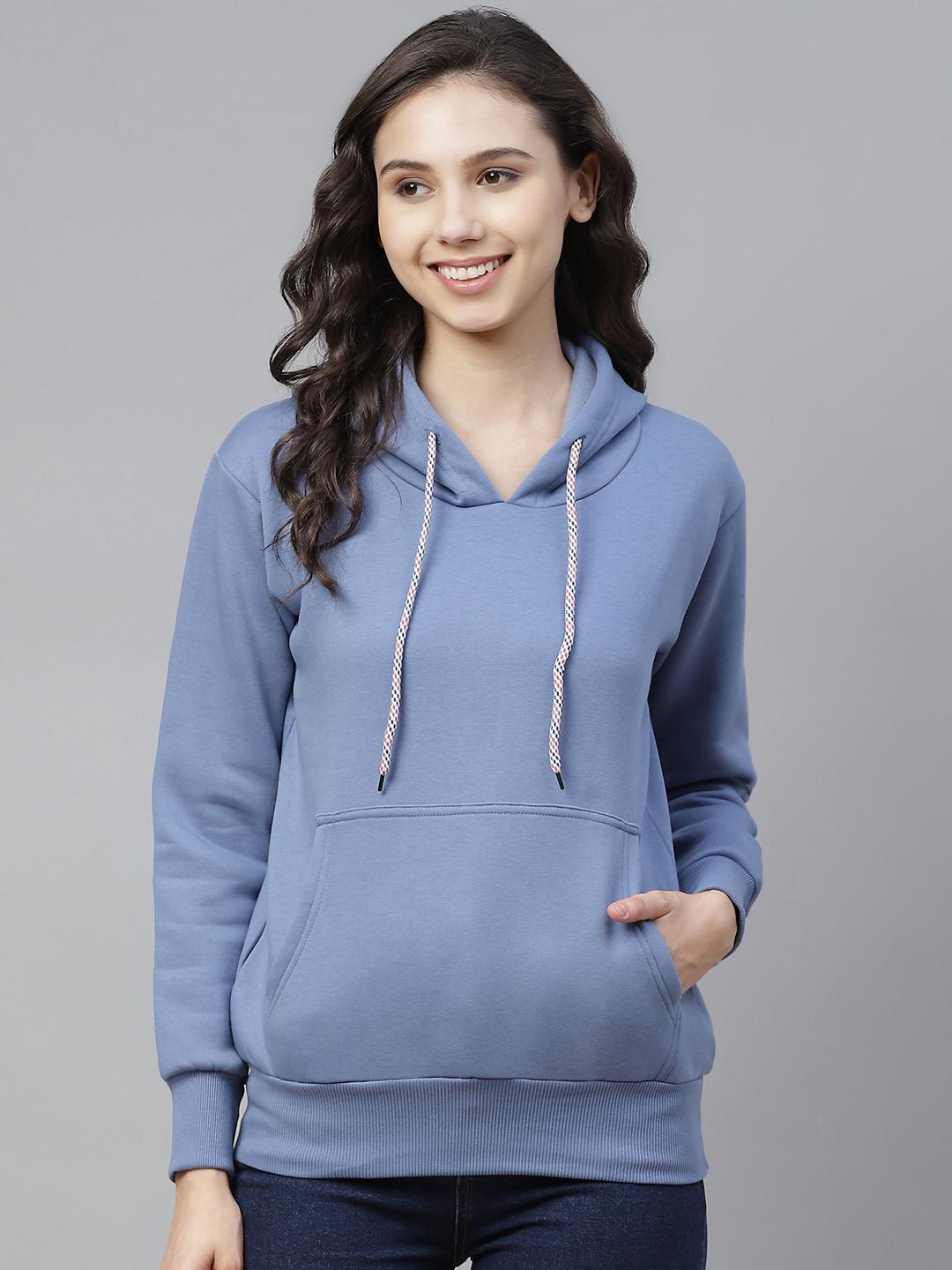 Pack of 2 - PICOT Women Burgundy & Blue Solid Hooded Sweatshirt