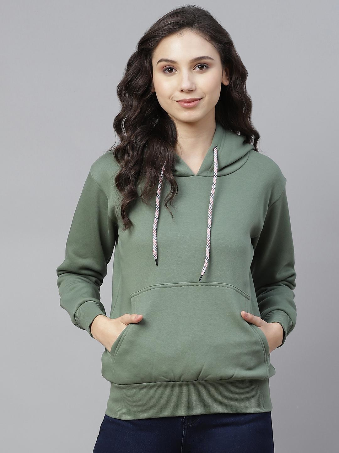 Pack of 2 - PICOT Women Green & Peach-Coloured Solid Hooded Sweatshirt