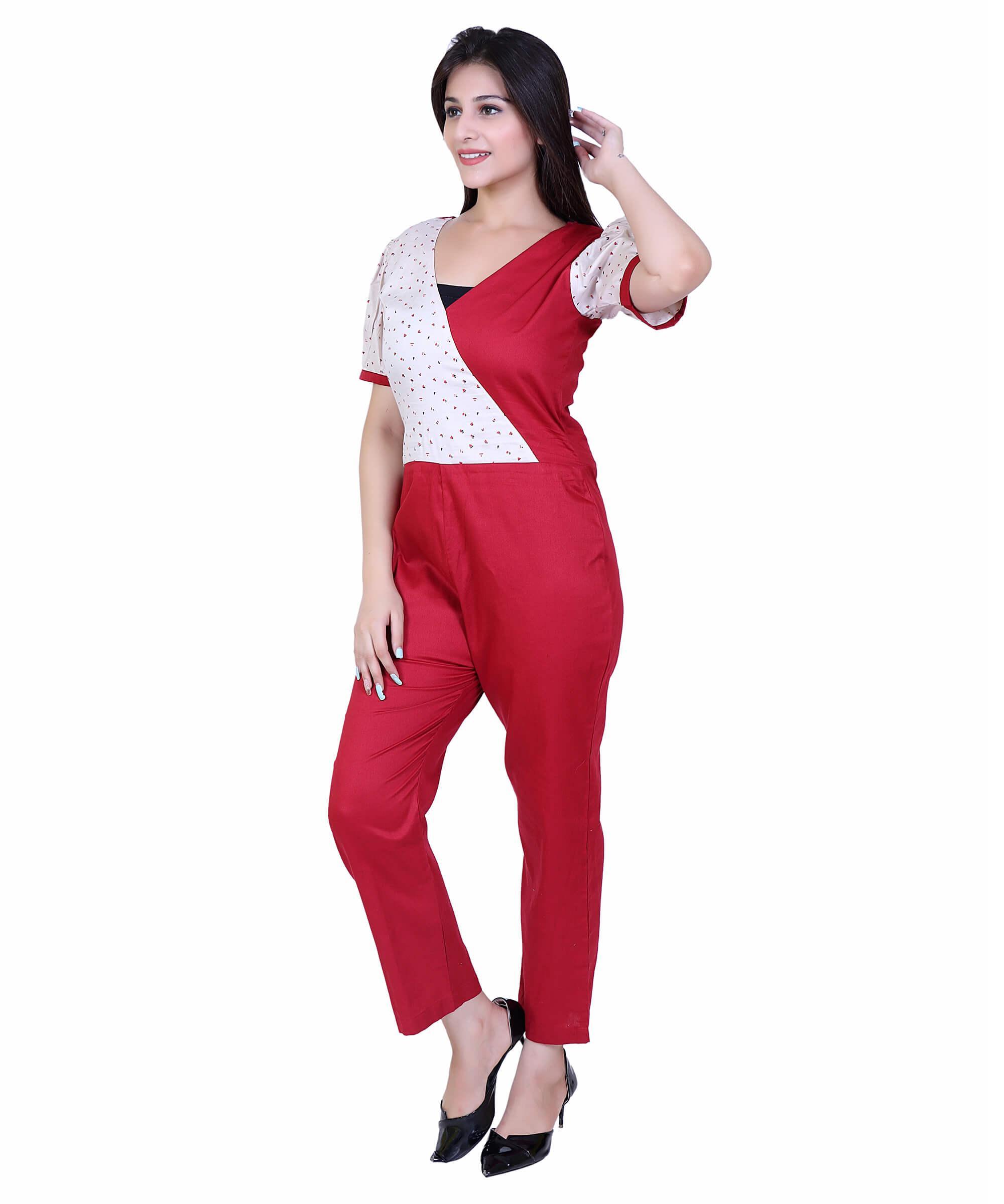 SECT WJP WOMEN JUMPSUIT SOLID – MAROON RED