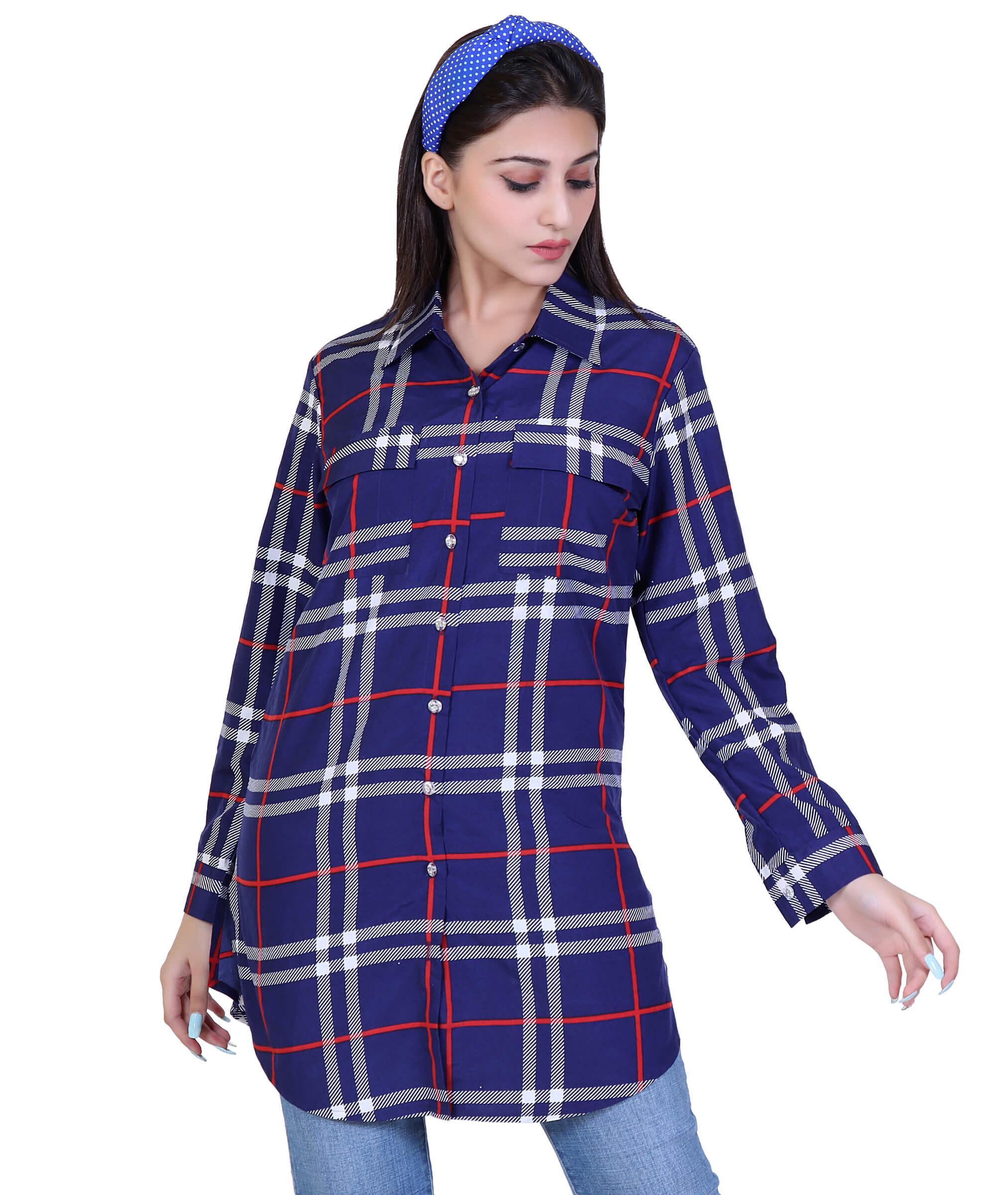 SECT-WT WOMEN TOP PRINT – NAVY BLUE CHECK