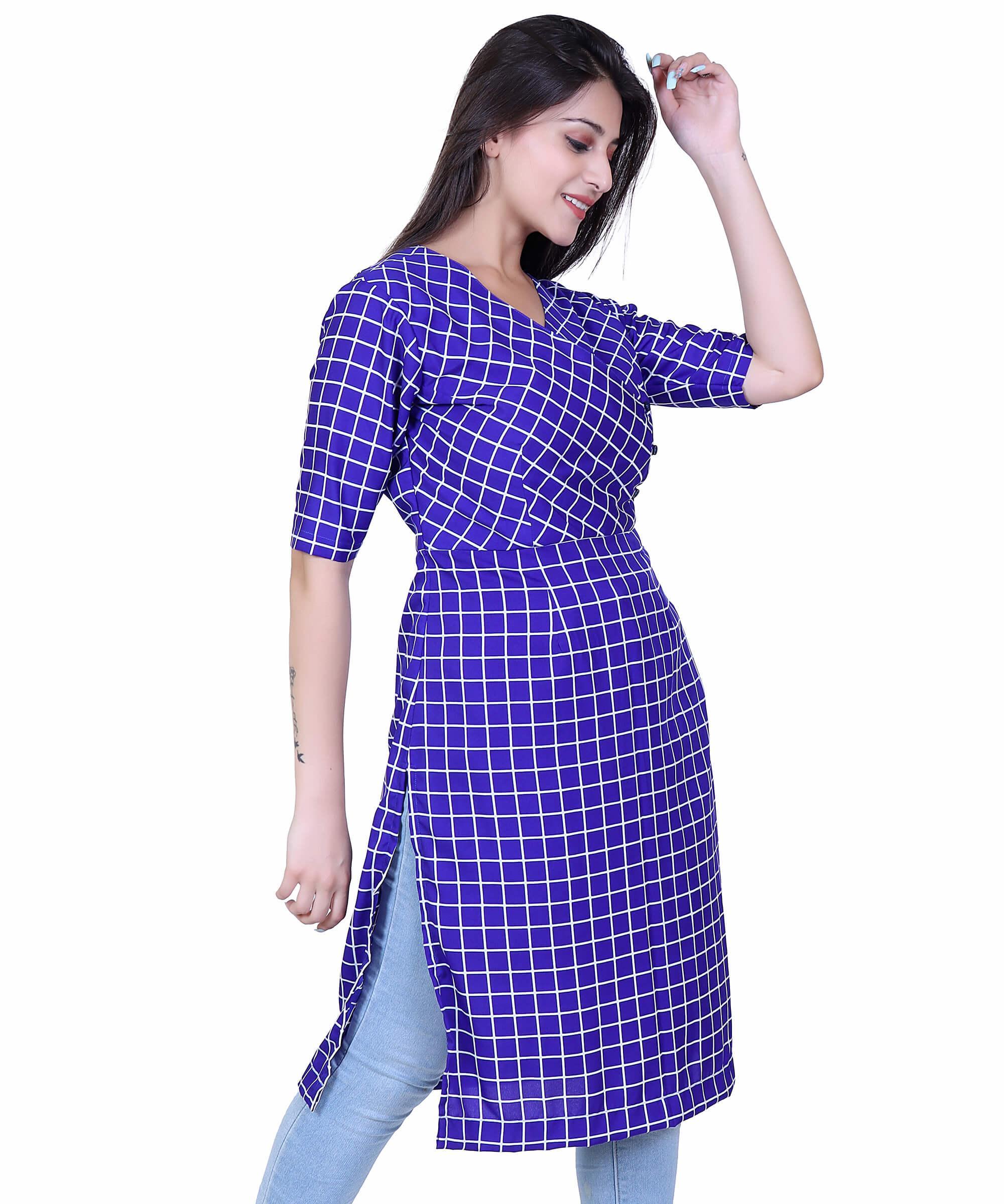 SECT-WT WOMEN TOP PRINT- COBALT BLUE CHECK
