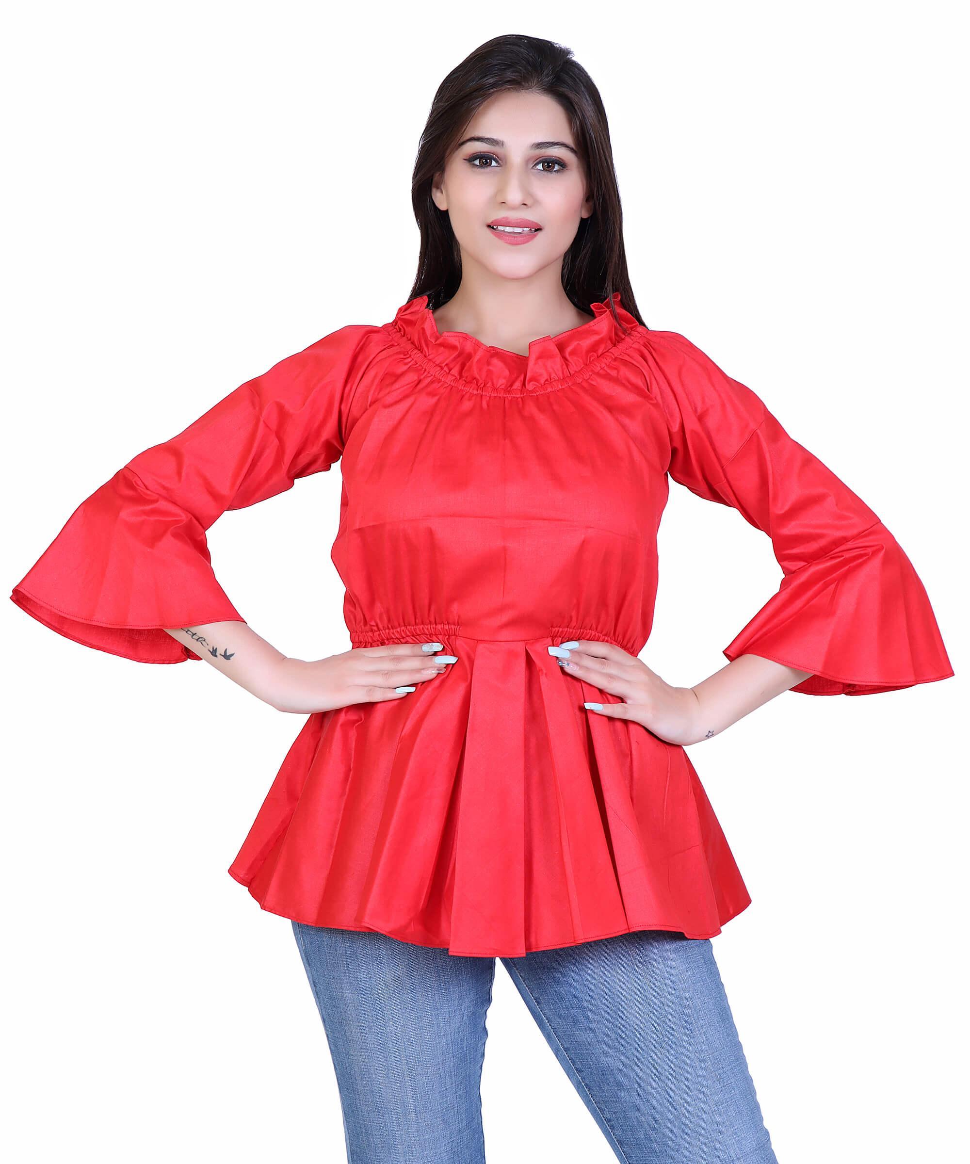 SECT-WT WOMEN TOP SOLID-RED