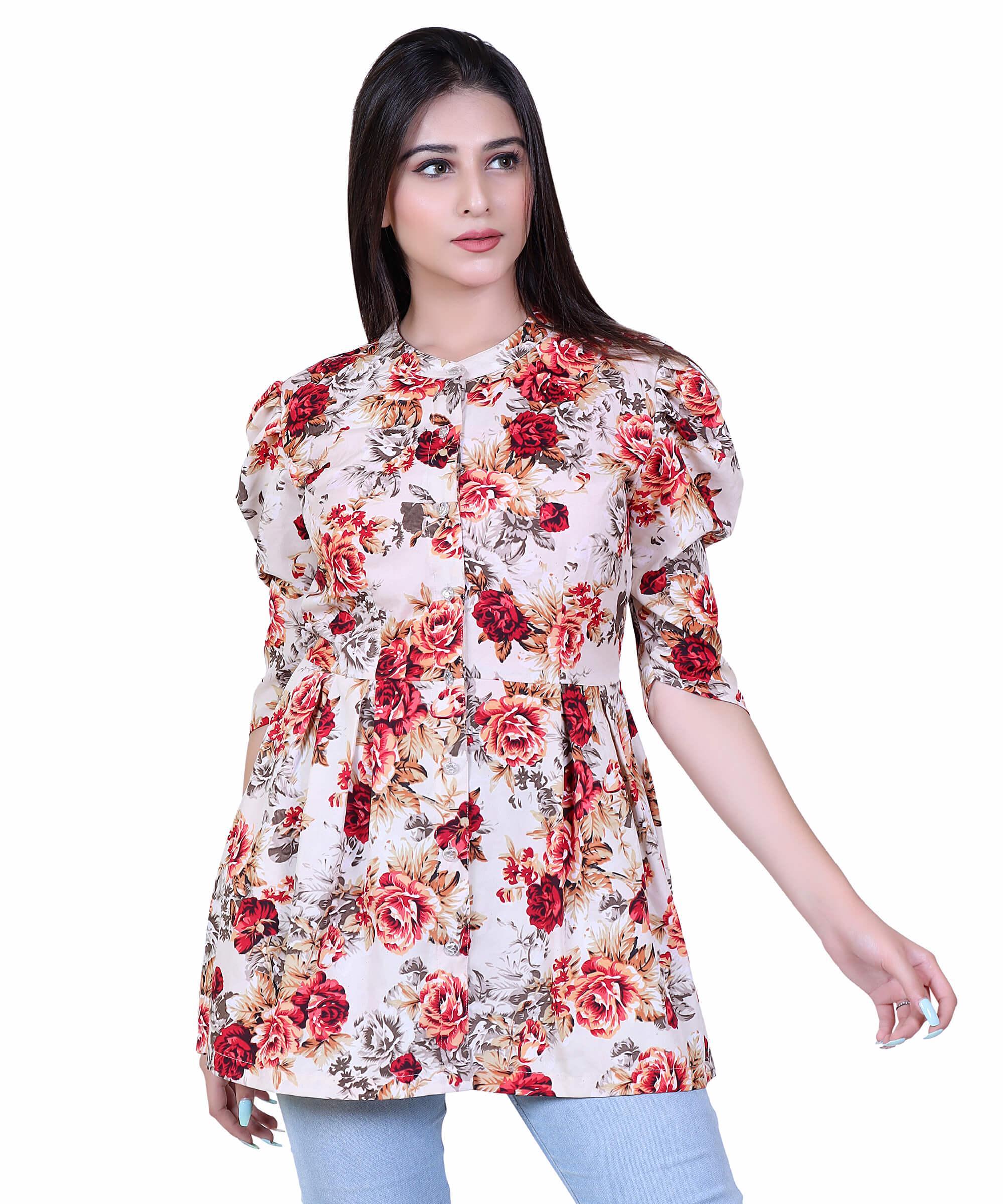 SECT-WT WOMEN TOP STRIPS – CREAM MAROON FLORAL