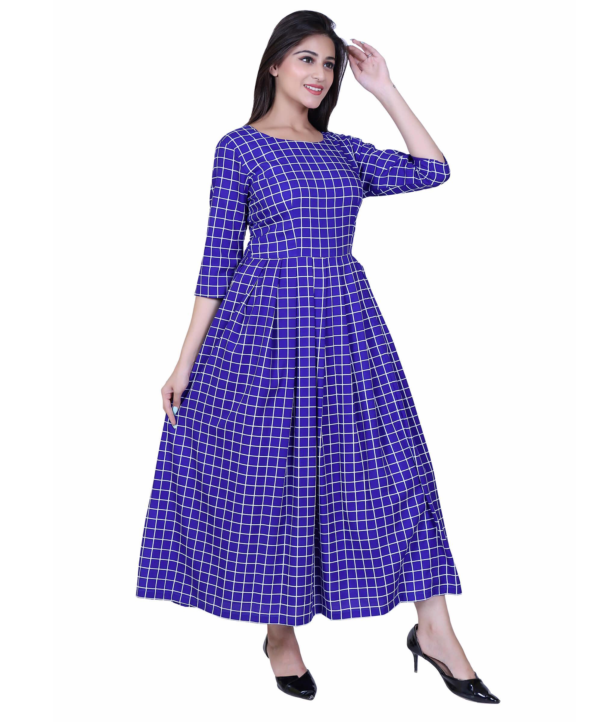 SECT-WWD WOMEN WESTERN DRESS PRINT – COBALT BLUE CHECK