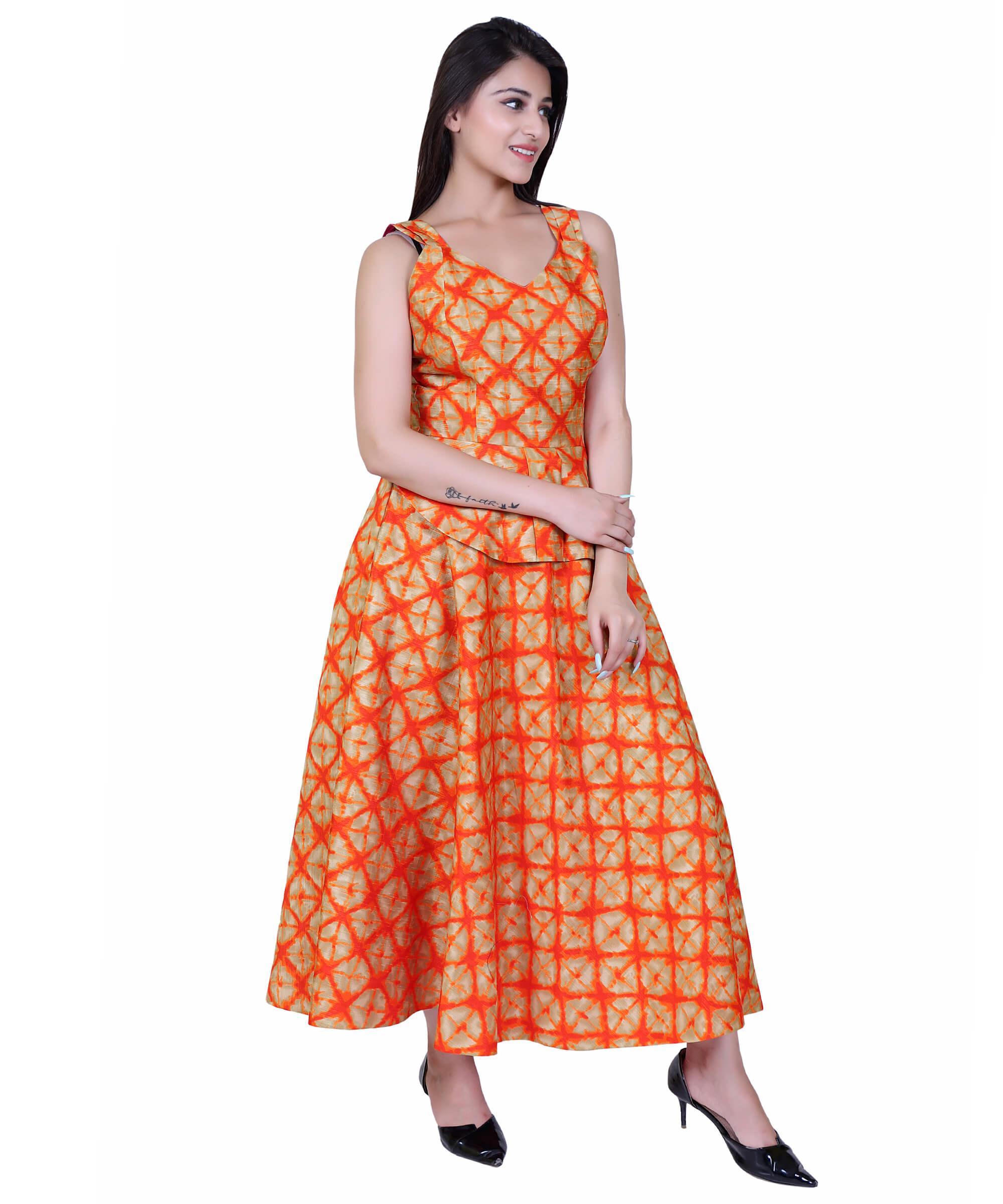 SECT-WWD WOMEN WESTERN DRESS PRINT – GOLDEN ORANGE