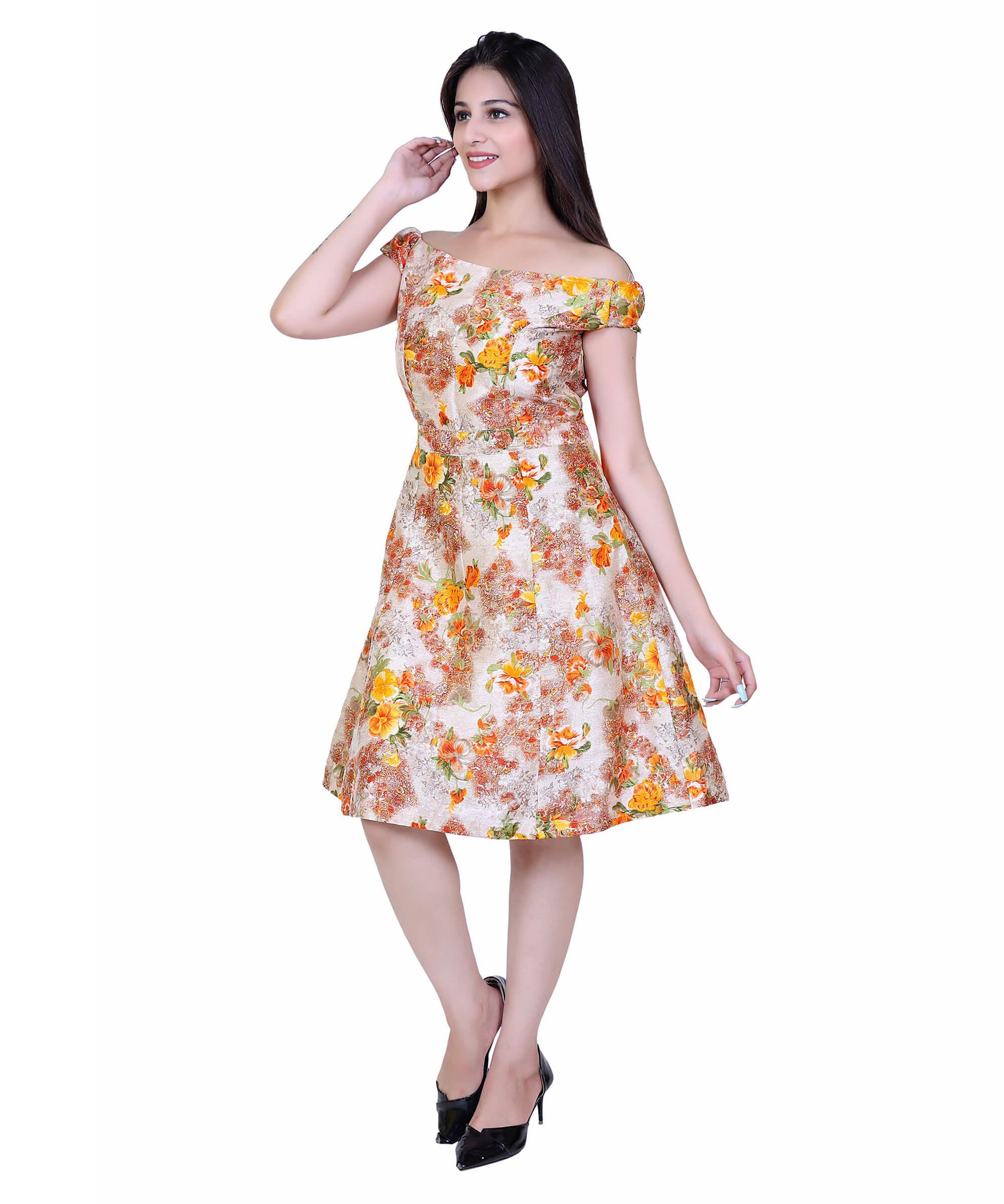 SECT-WWD WOMEN WESTERN DRESS PRINT – GOLDEN ORANGE FLORAL