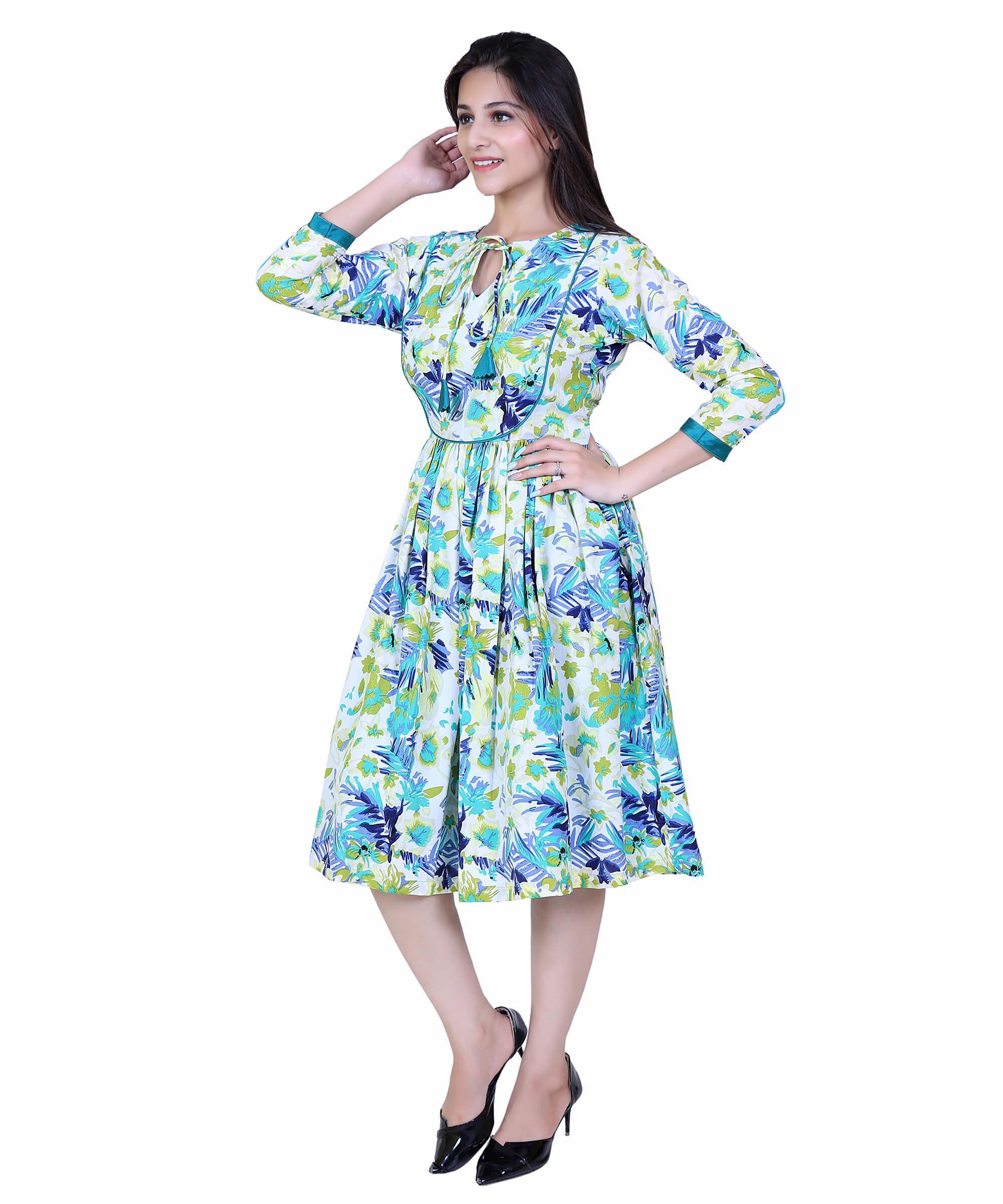 SECT-WWD WOMEN WESTERN DRESS PRINT – GREEN FLORAL