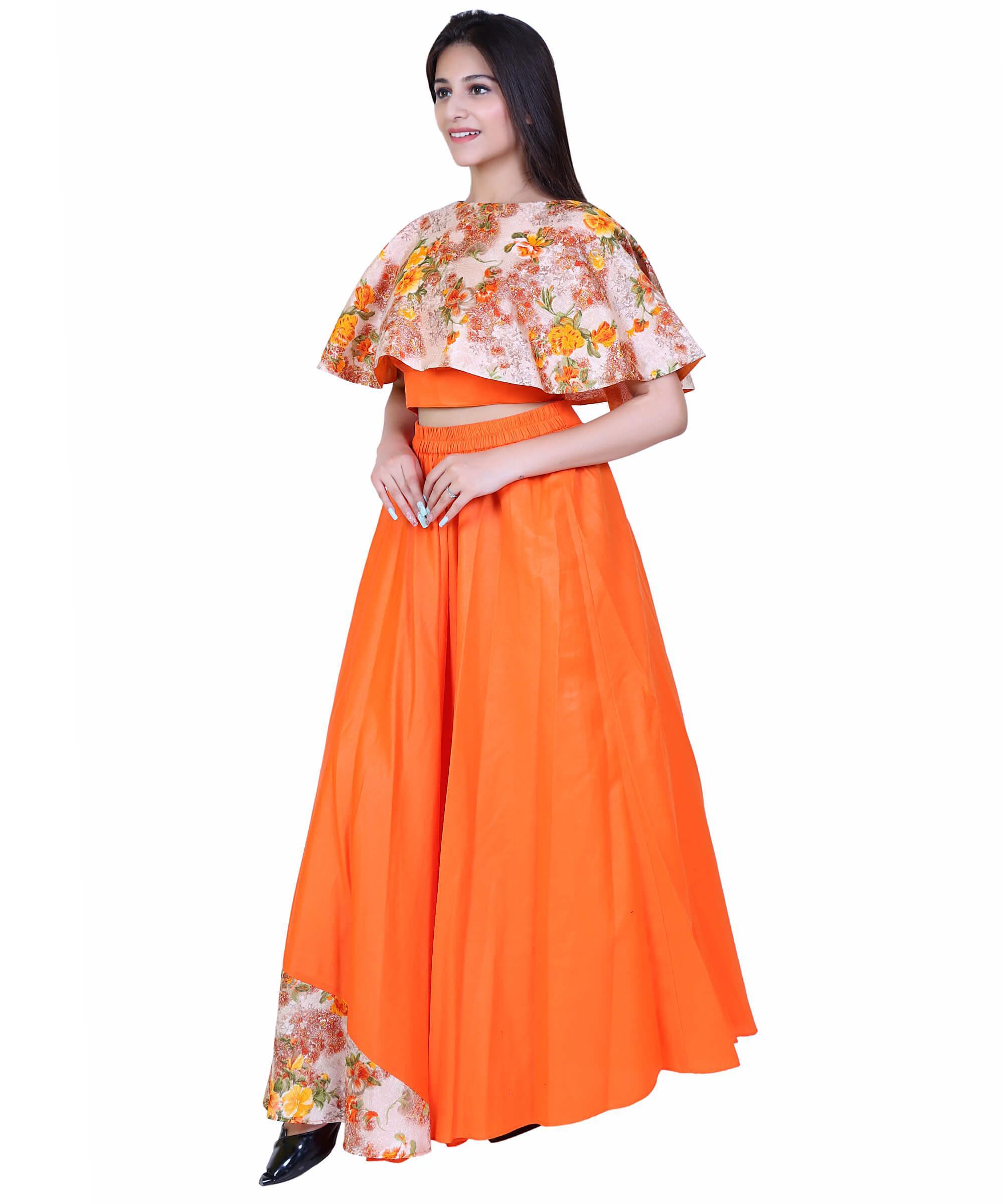 SECT-WWD WOMEN WESTERN DRESS PRINT – ORANGE FLORAL