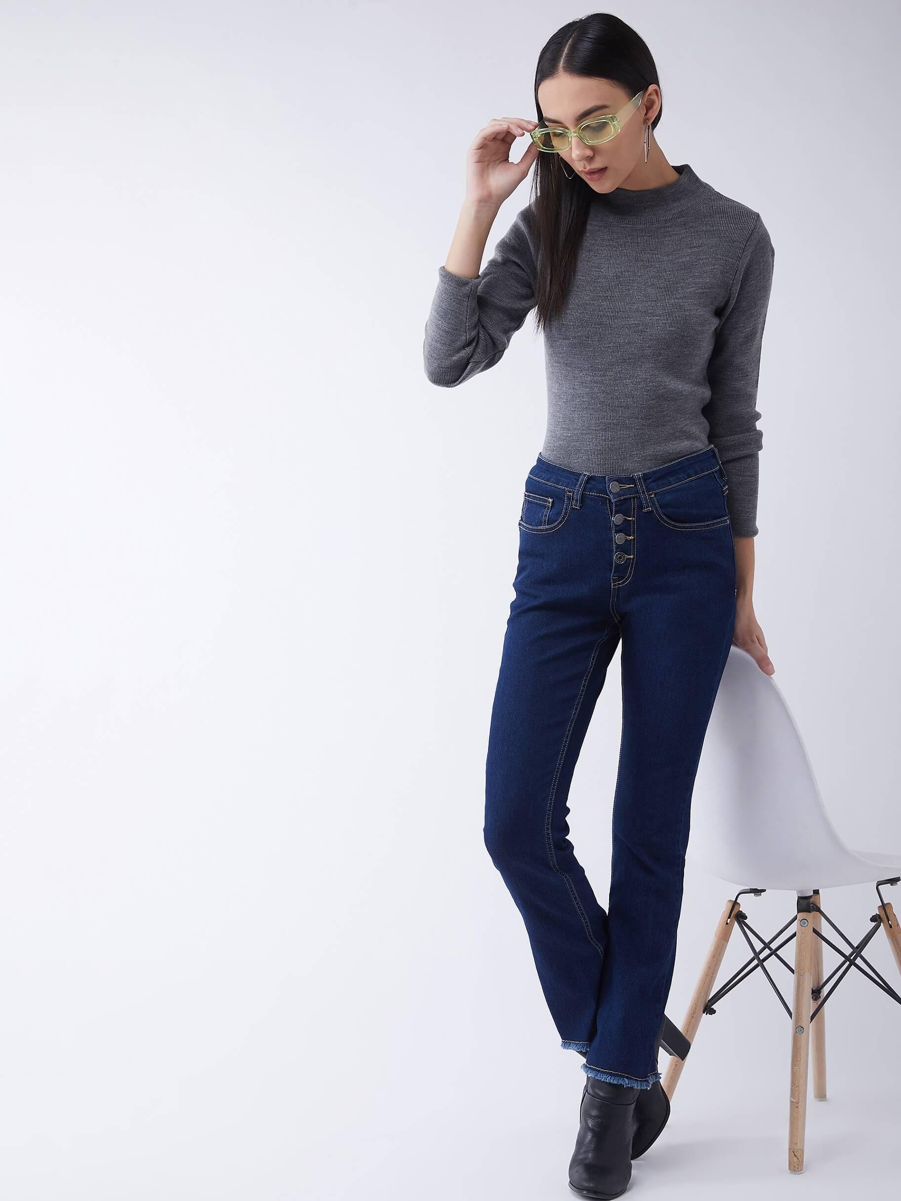RVK Women Grey Pullover Sweater