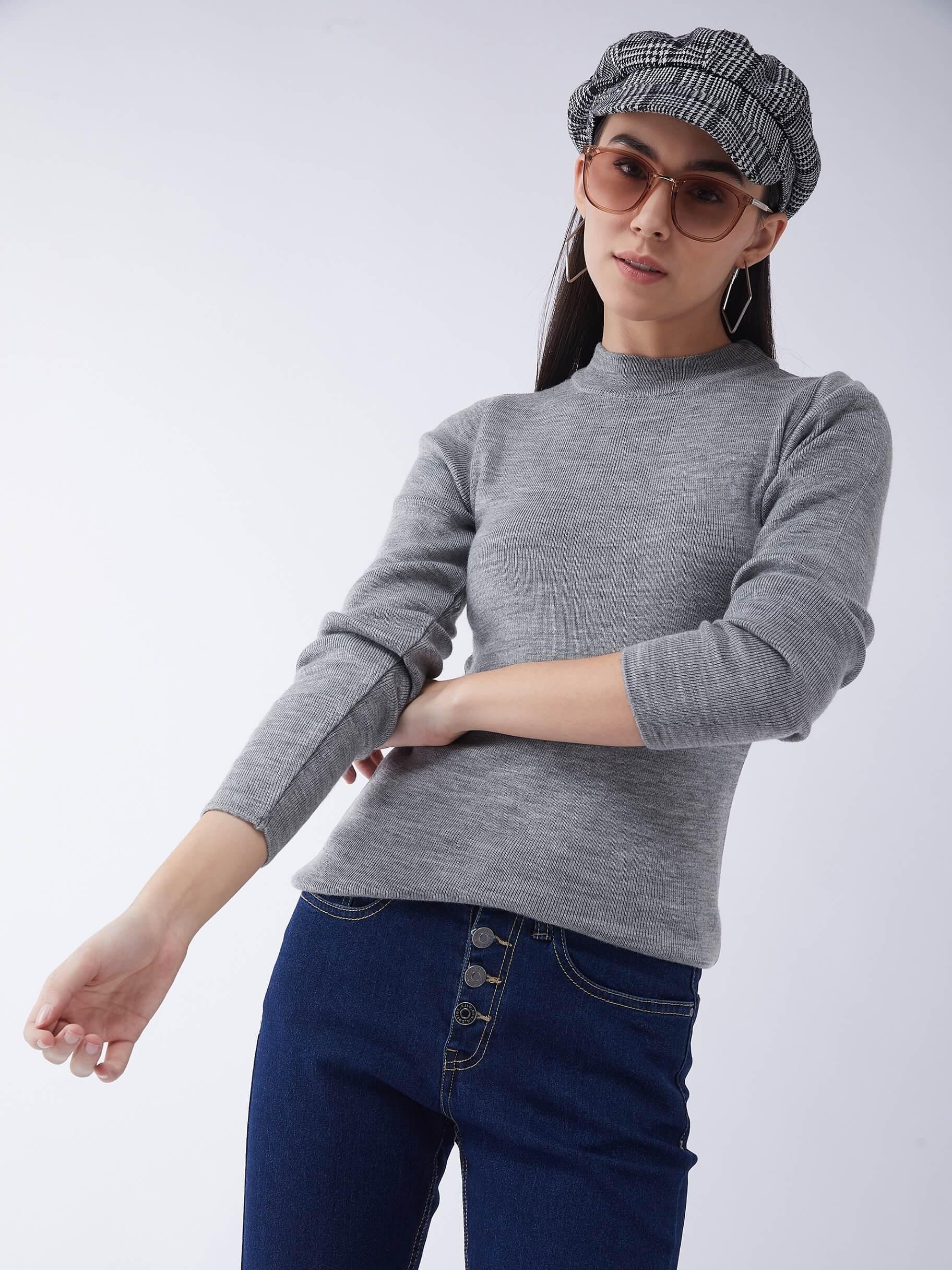 RVK Women Light Grey  Pullover Sweater