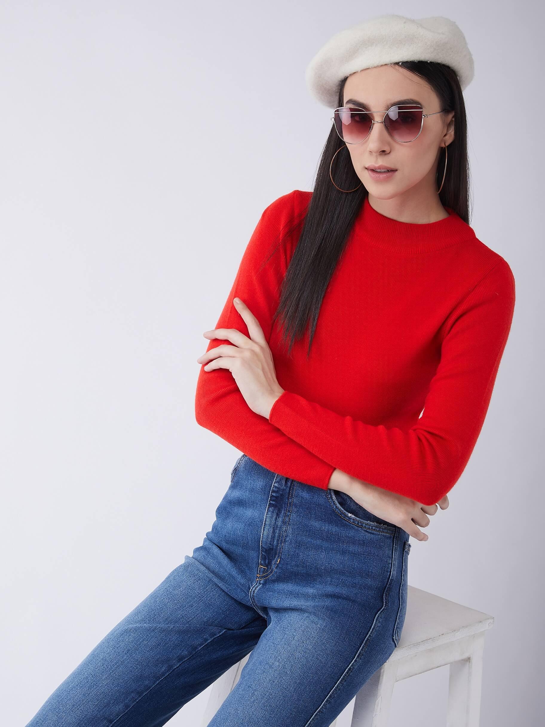 RVK Women Red Solid Sweater