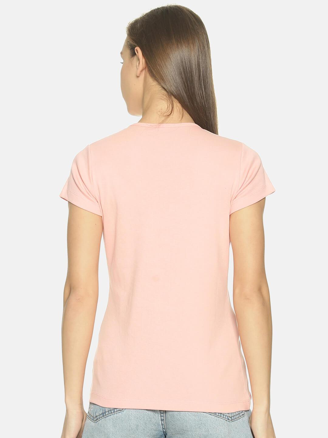 Women Peach Solid Round Neck T-shirt