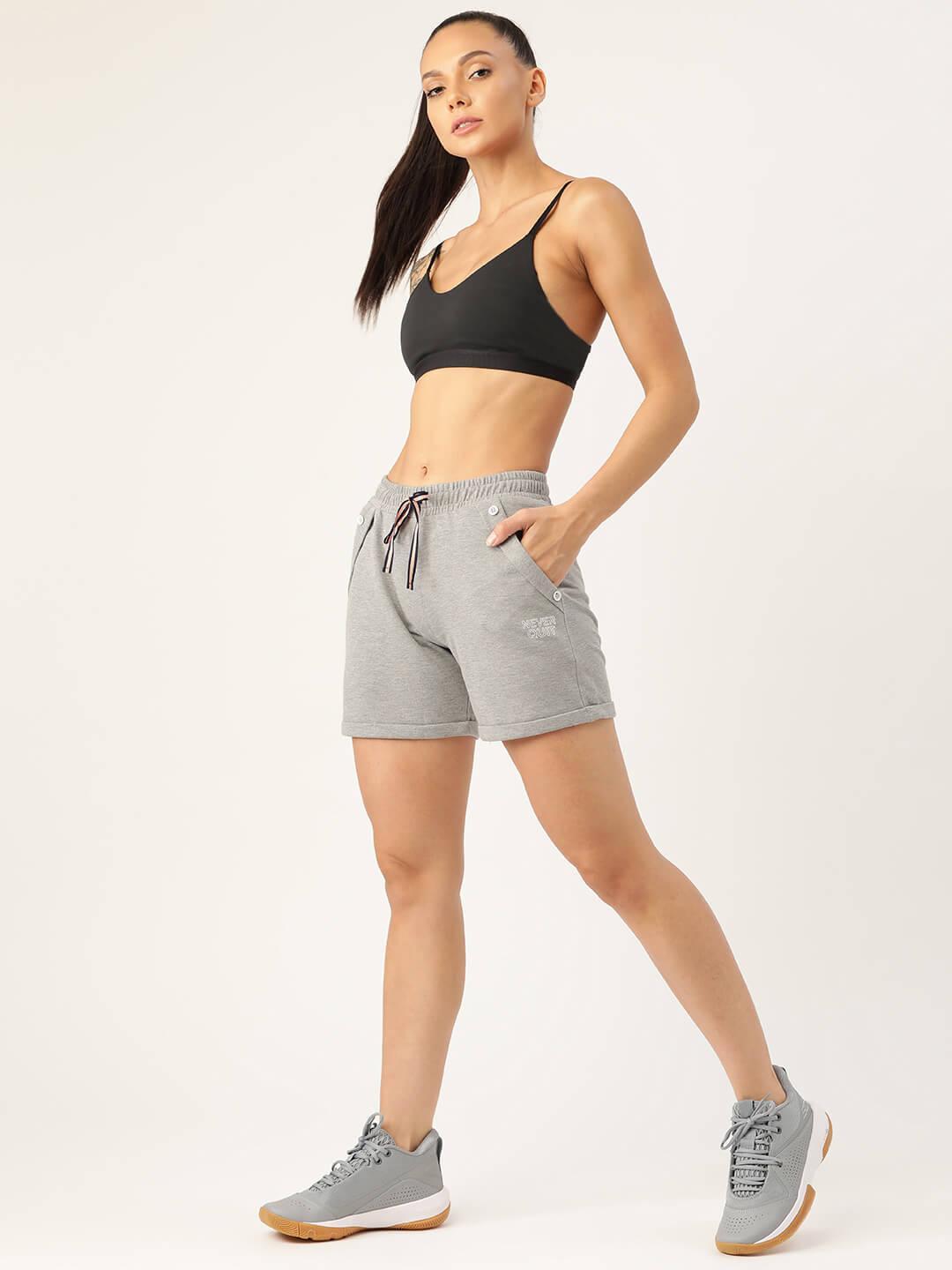 Women Grey Melange Mid-Rise Outdoor Sports Shorts