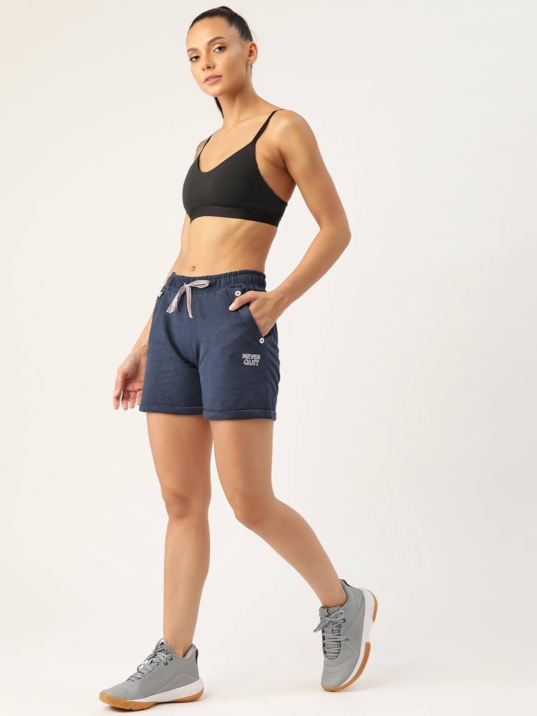 Women Navy Mid-Rise Outdoor Sports Shorts