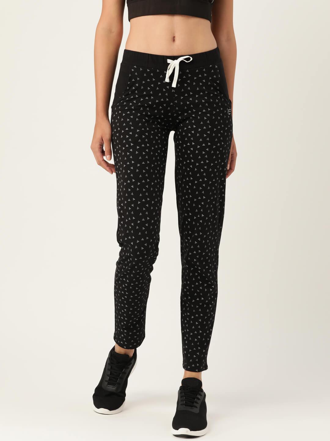 Women Black and White printed Track Pants