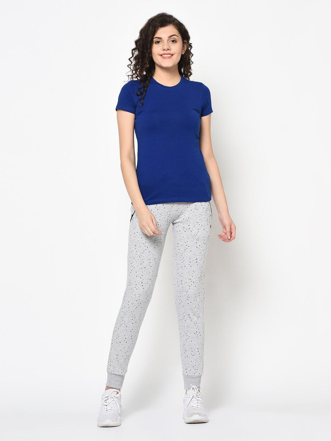 Women Grey Polka Dots Printed Slim-Fit Joggers