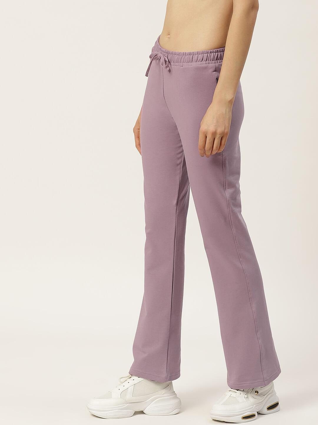 Women Lavender Solid Boot cut Fit Track Pants