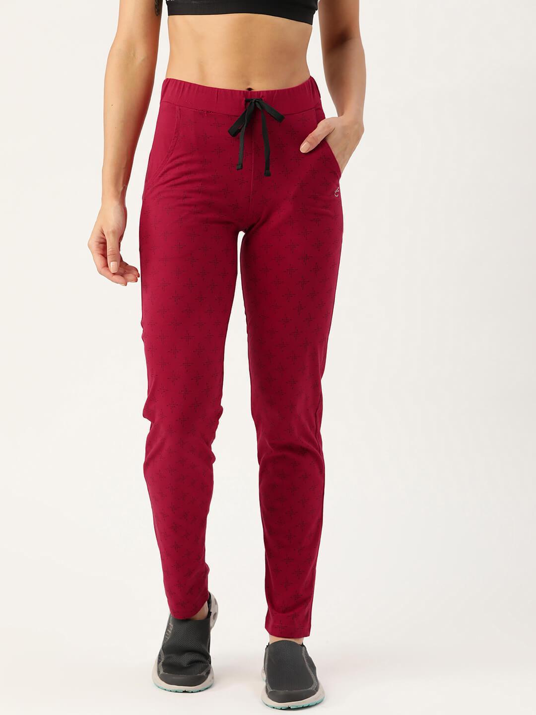 Women Maroon and Navy printed Track Pants