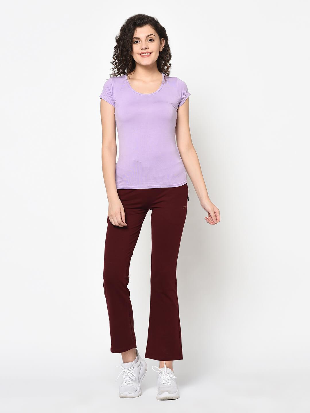 Women Maroon Solid Boot  Cut Fit Track Pants