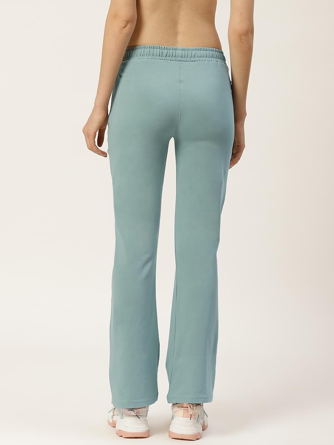 Women Medium green Solid Boot Cut Fit Track Pants