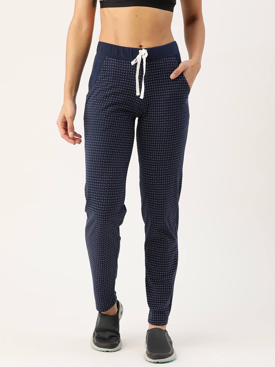 Women Navy and White printed Track Pants