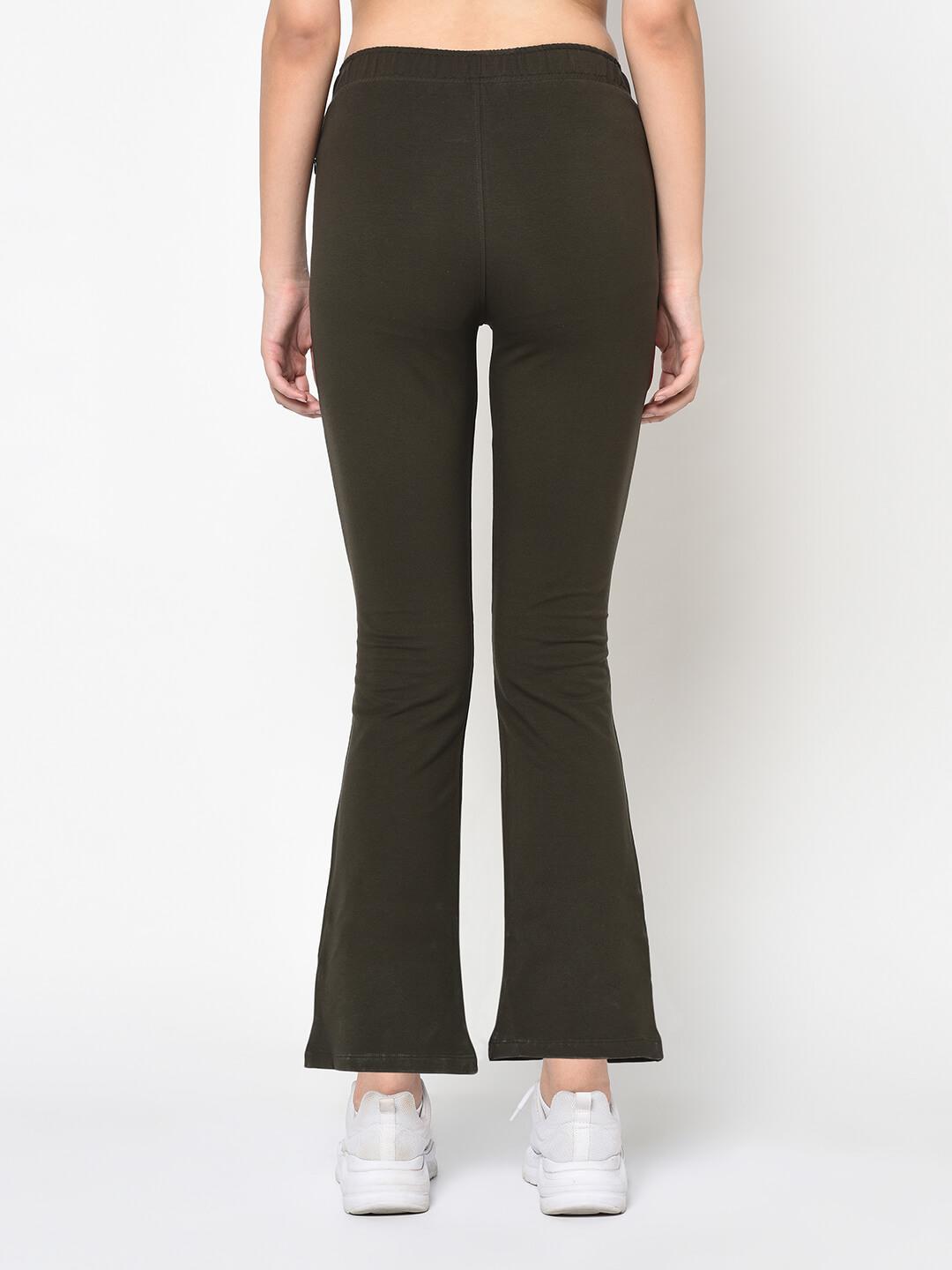 Women Olive Solid Boot cut Fit Track Pants