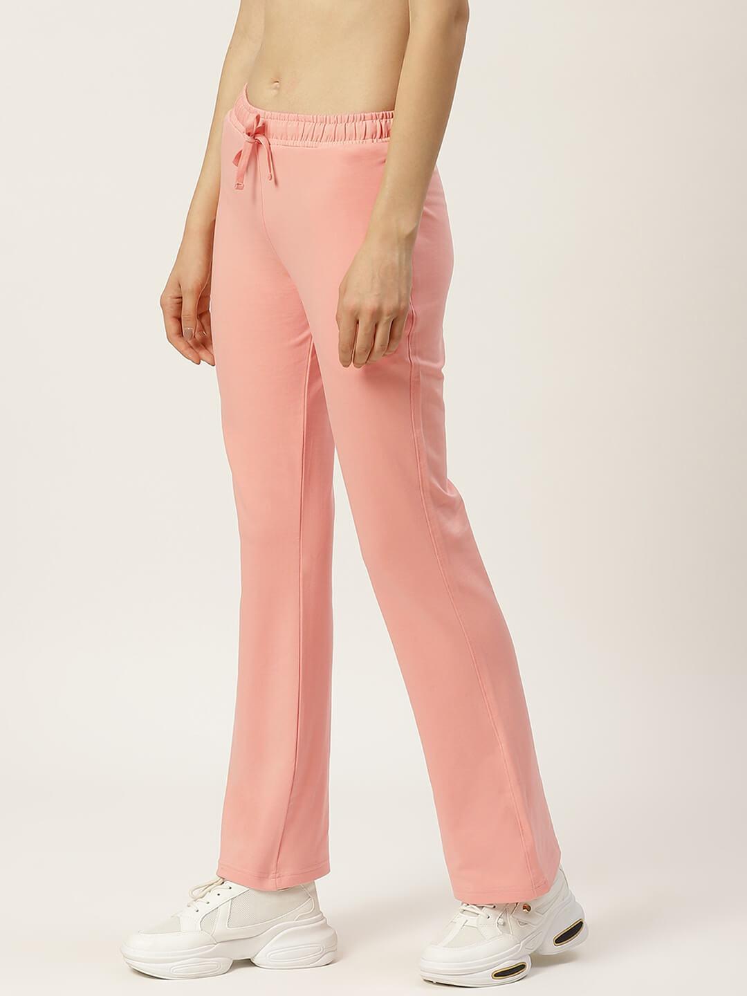 Women Peach Solid Boot Cut Fit Track Pants