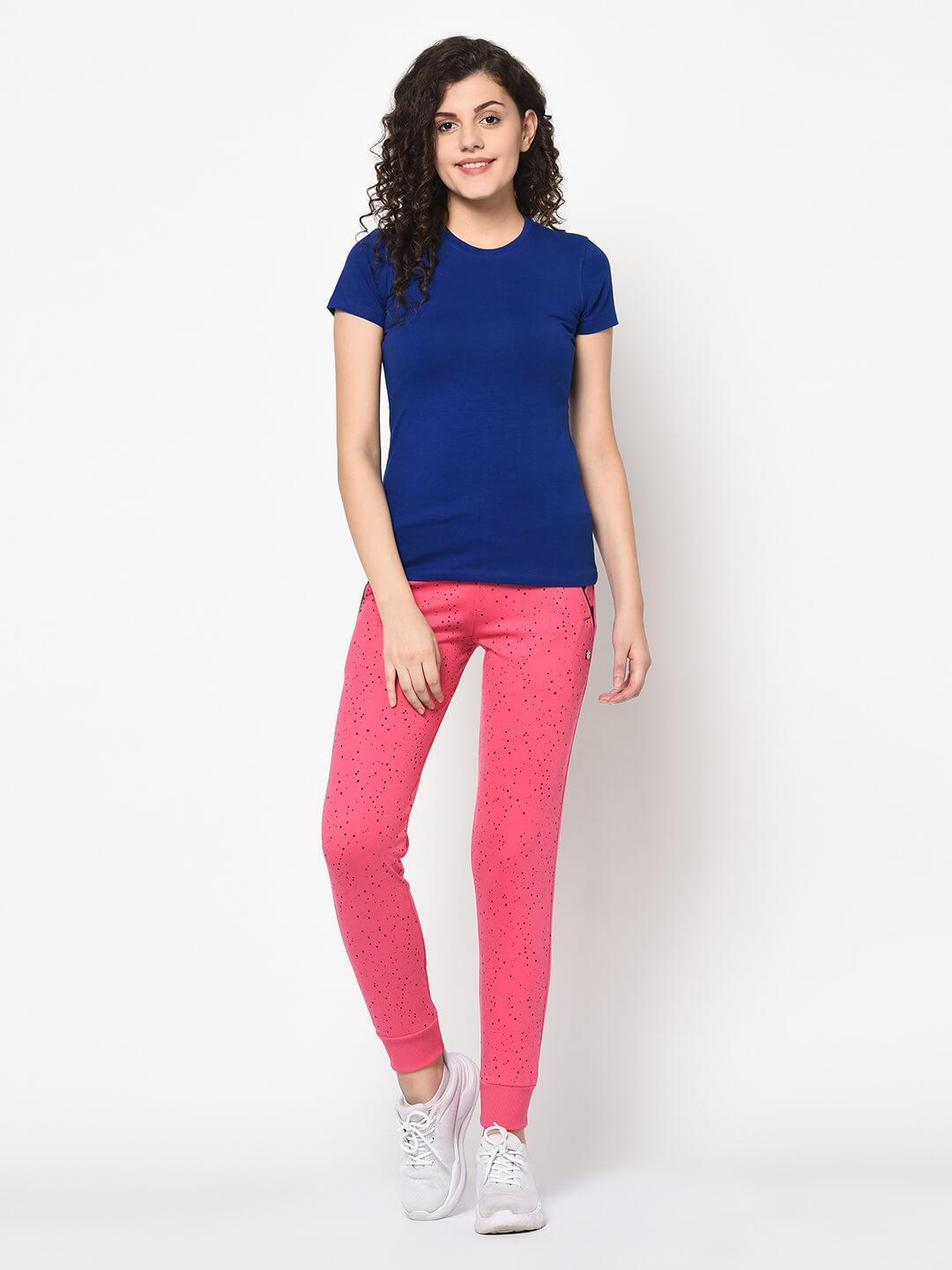 Women Pink Polka Dots Printed Slim-Fit Joggers