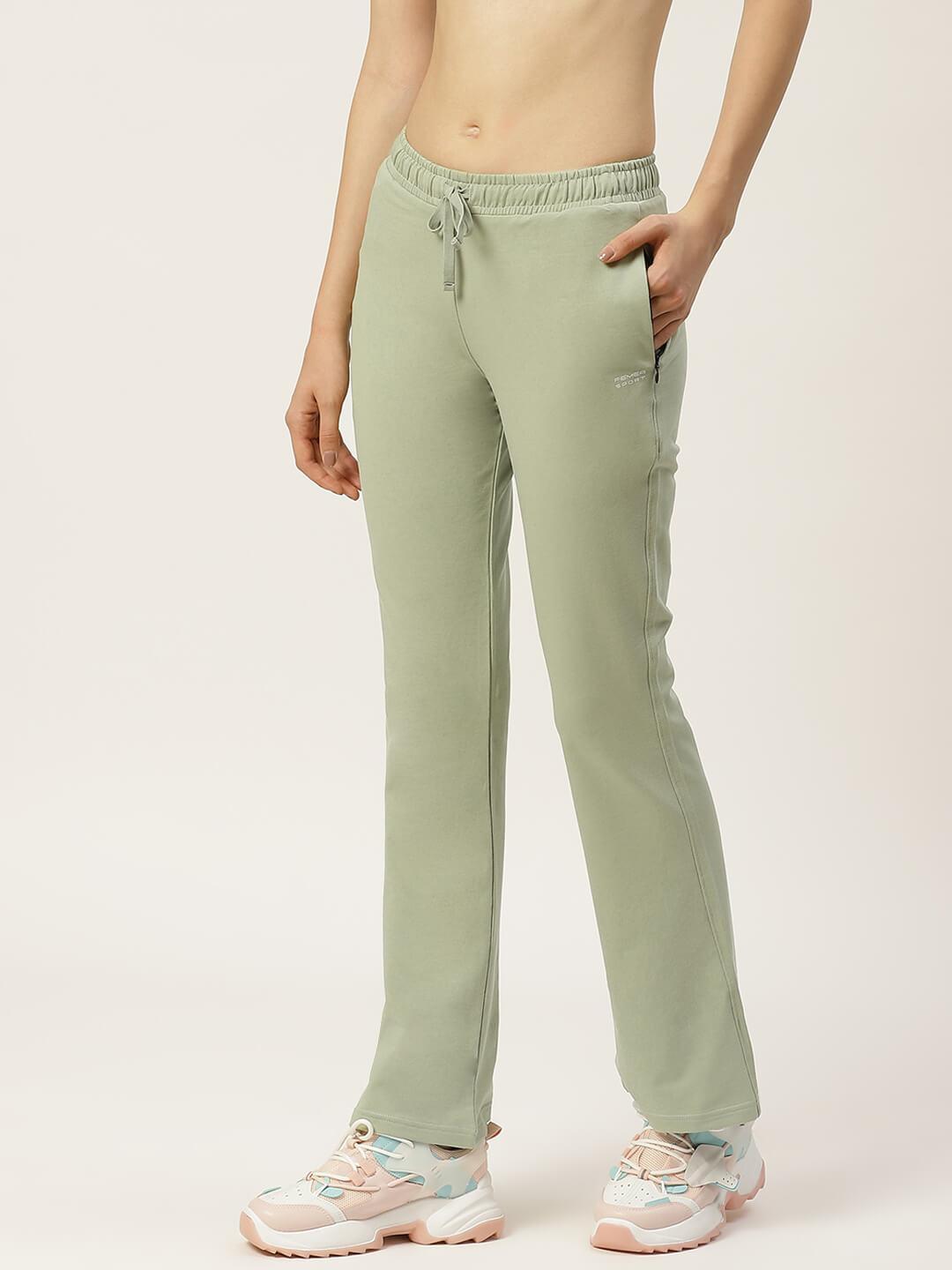 Women Pista Green Solid Boot Cut Fit Track Pants