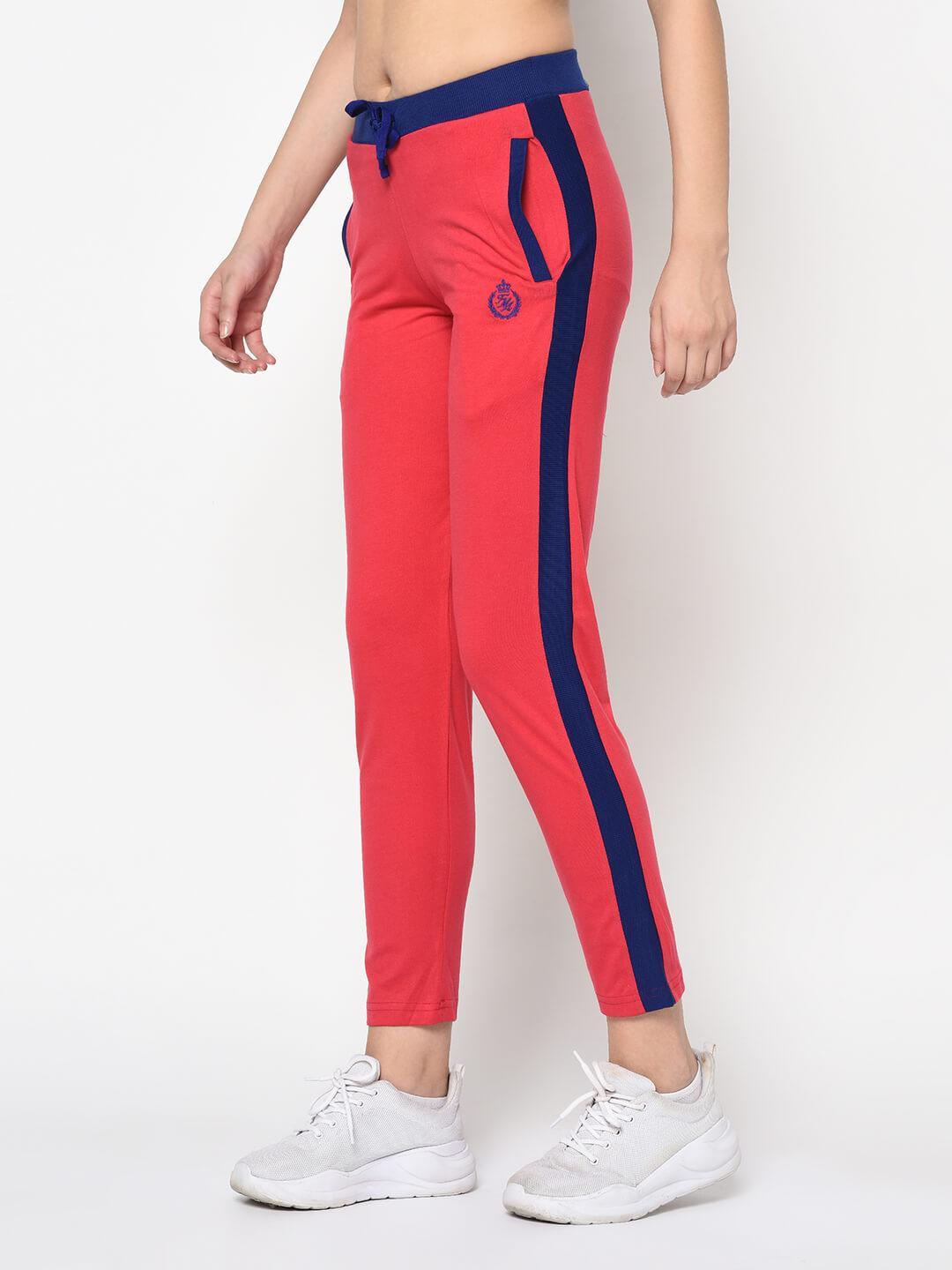 Women Red Solid Slim-Fit Track Pants