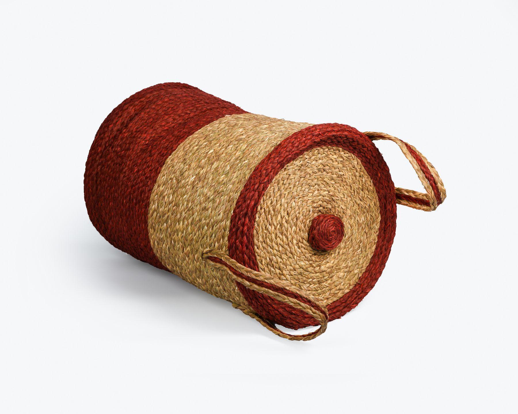 Handmade Braided Sabaii Grass Laundry Basket Dual Tone