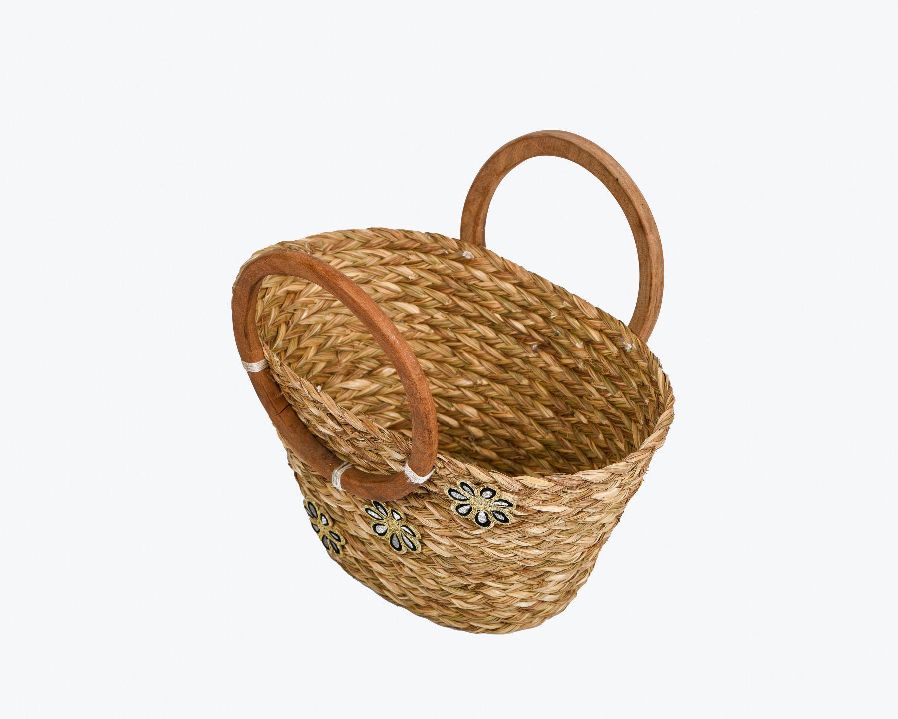 Handmade Braided Sabaii Grass Sargam Collection Tote Bag with Natural Handles