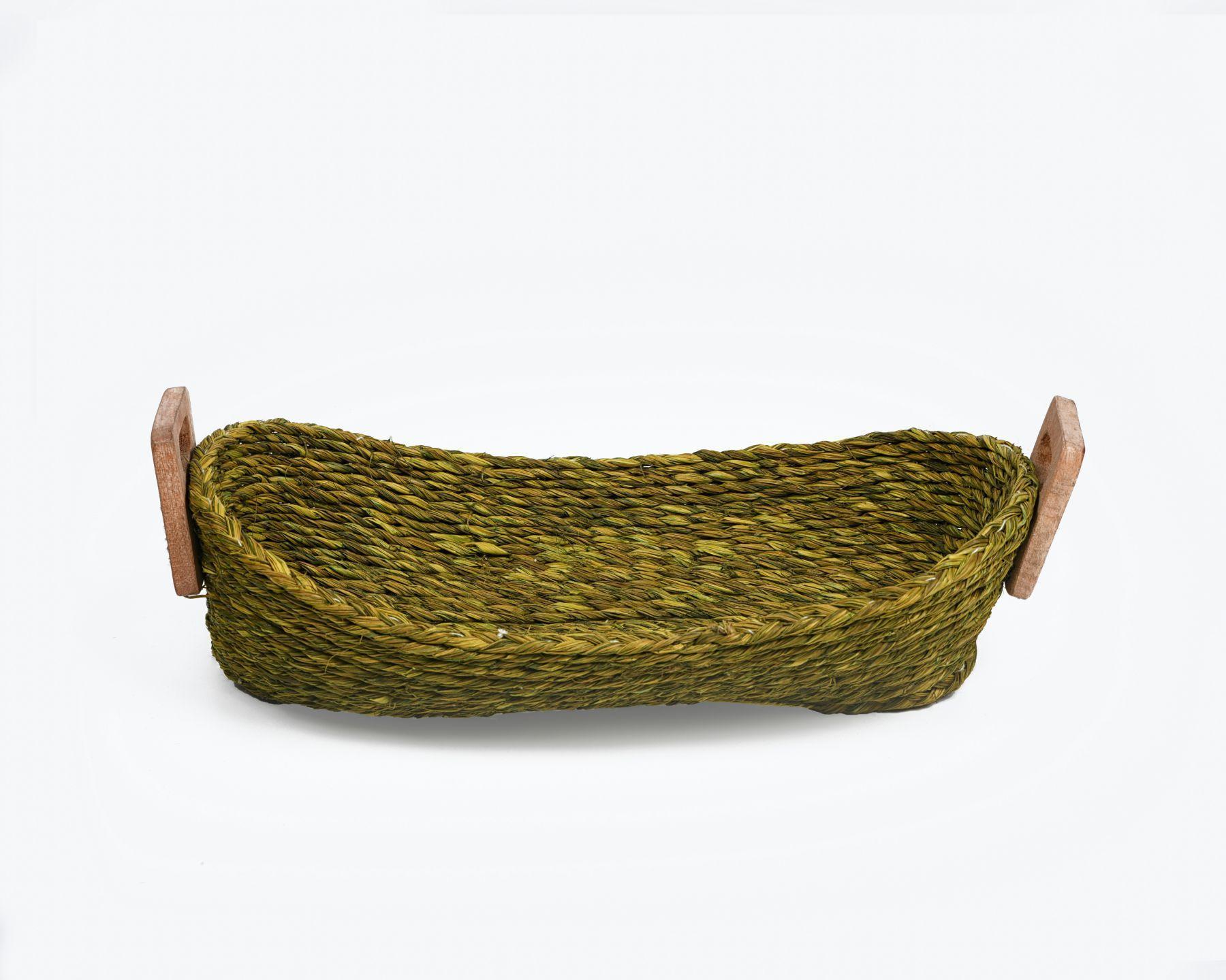 Handmade Braided Sabaii Grass Basket with wooden handles (Pack of 2)
