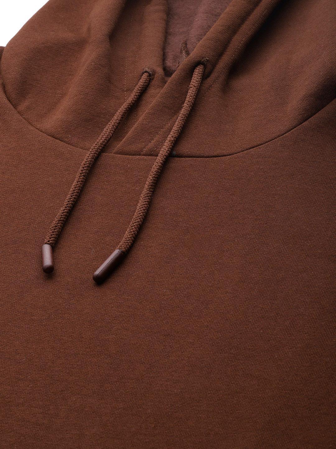 Men Brown Solid Hooded Sweatshirt