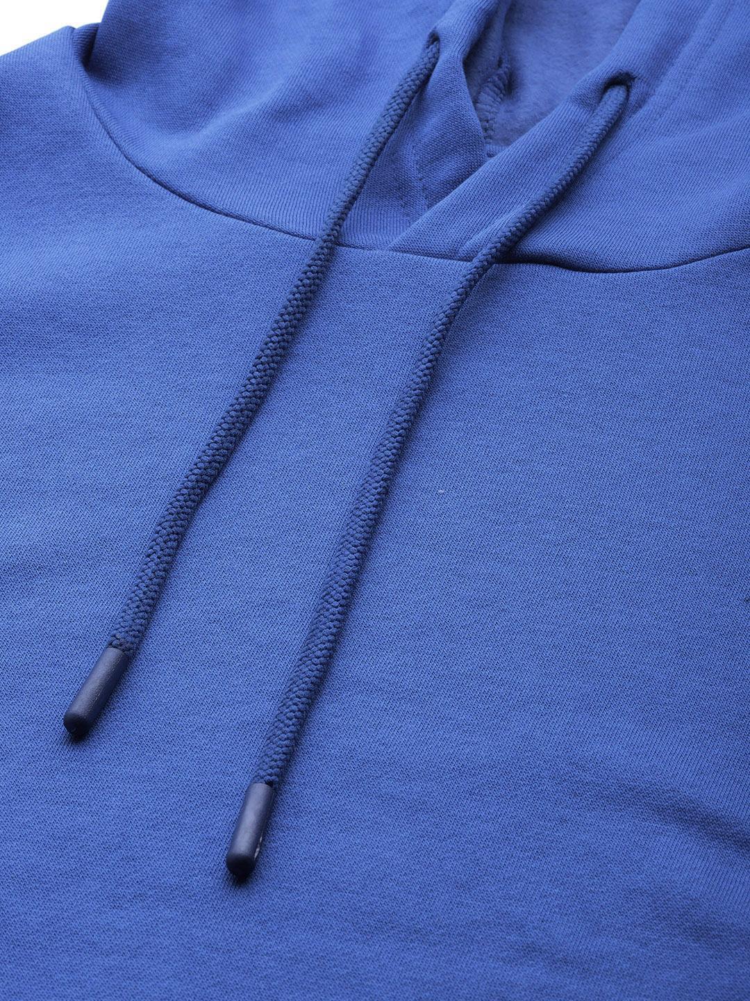 Men Blue Solid Hooded Sweatshirt