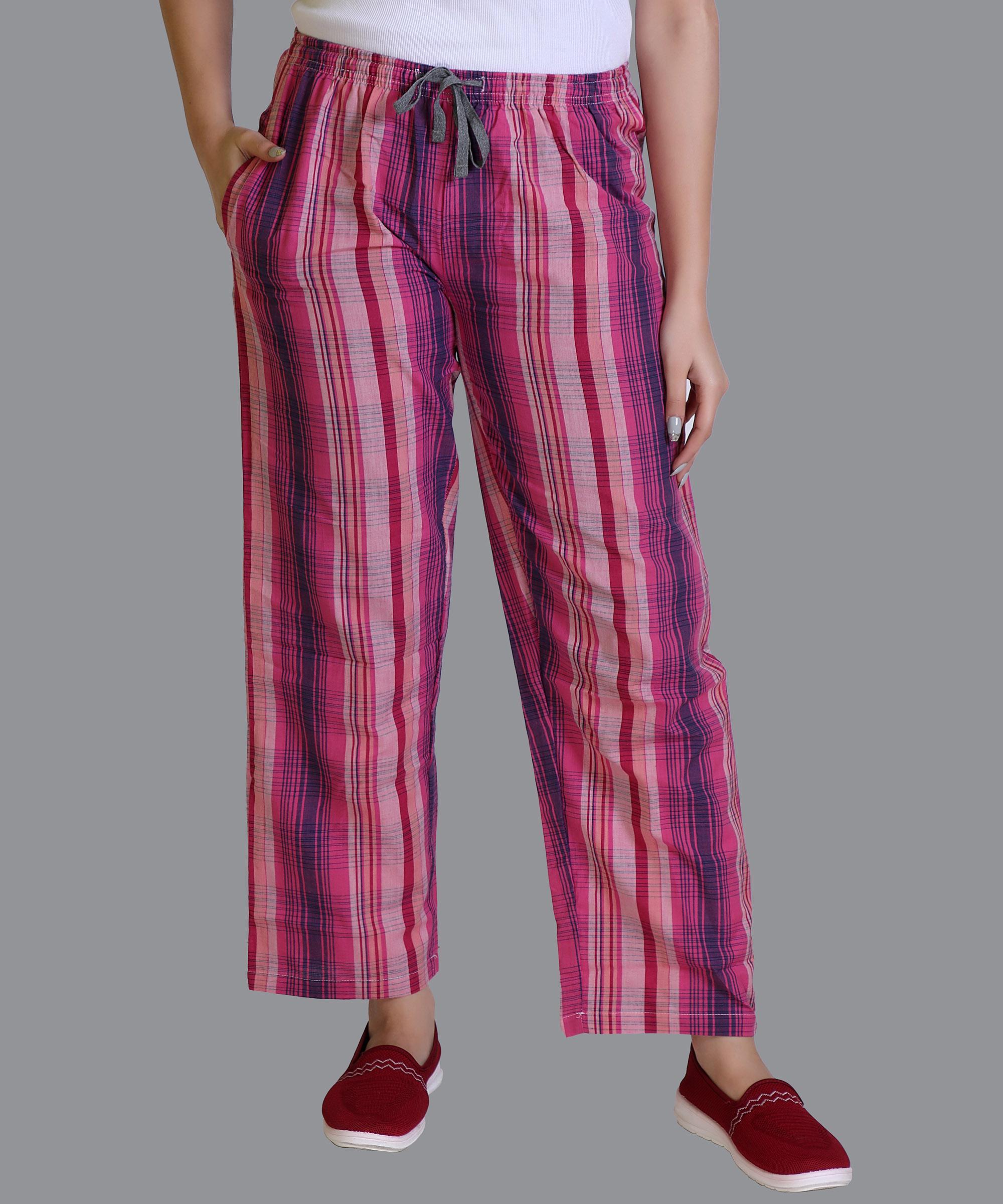 Women Pink Strips - Checked Pajama Regular Fit 