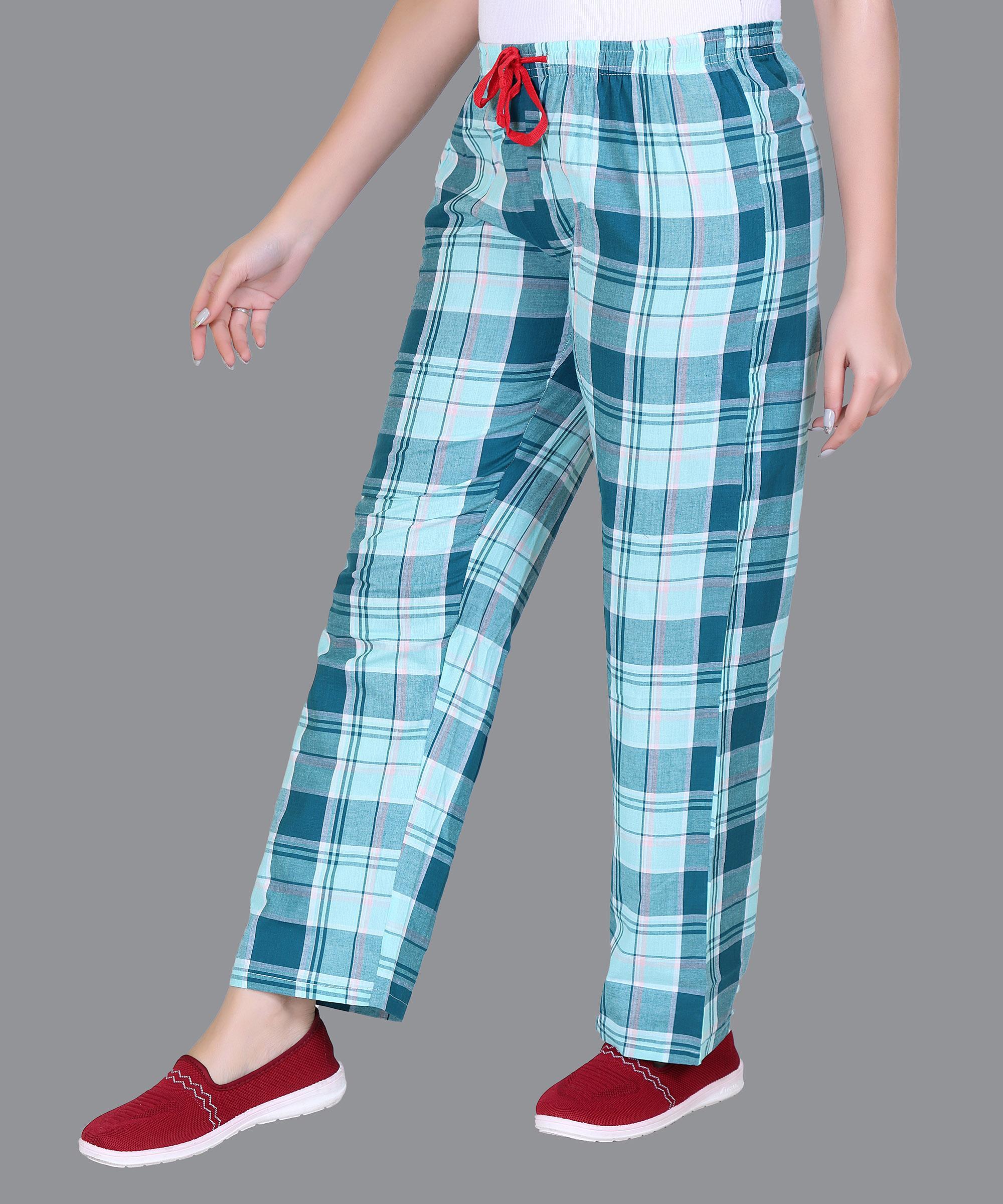 Women Blue Strips - Checked Pajama Regular Fit 