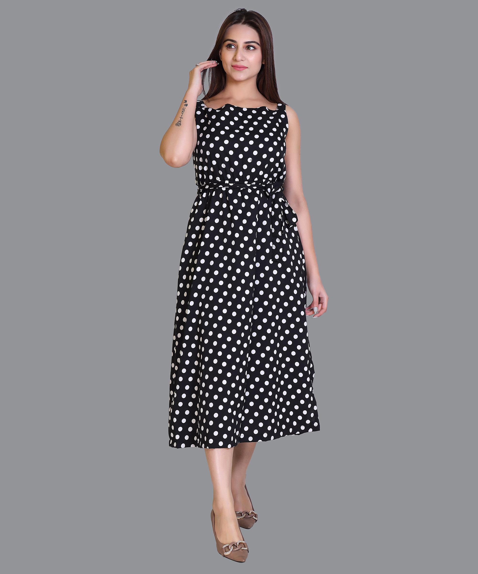 Women Satin Black Polka Western Dress