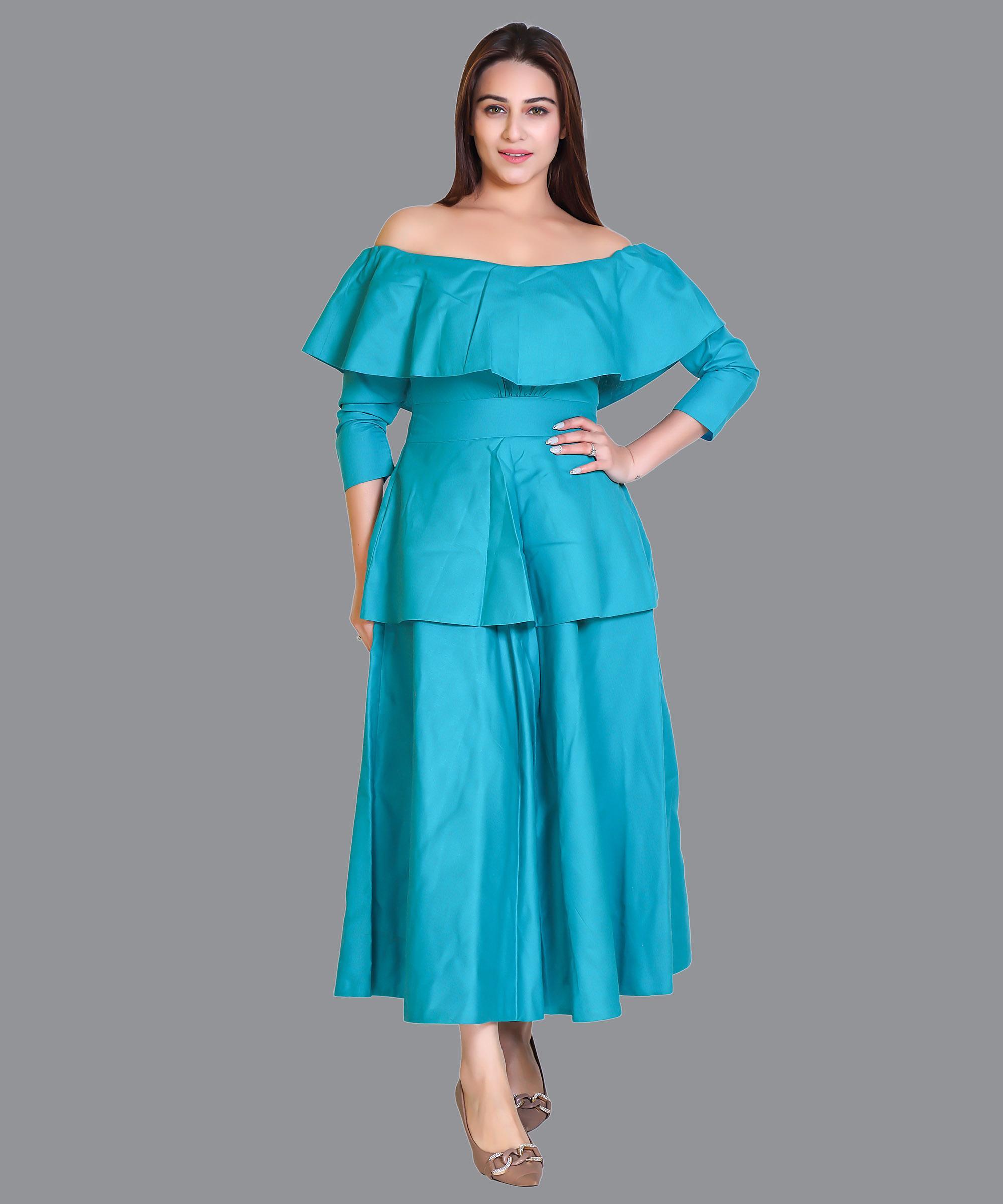Women Satin Sea Green Western Dress